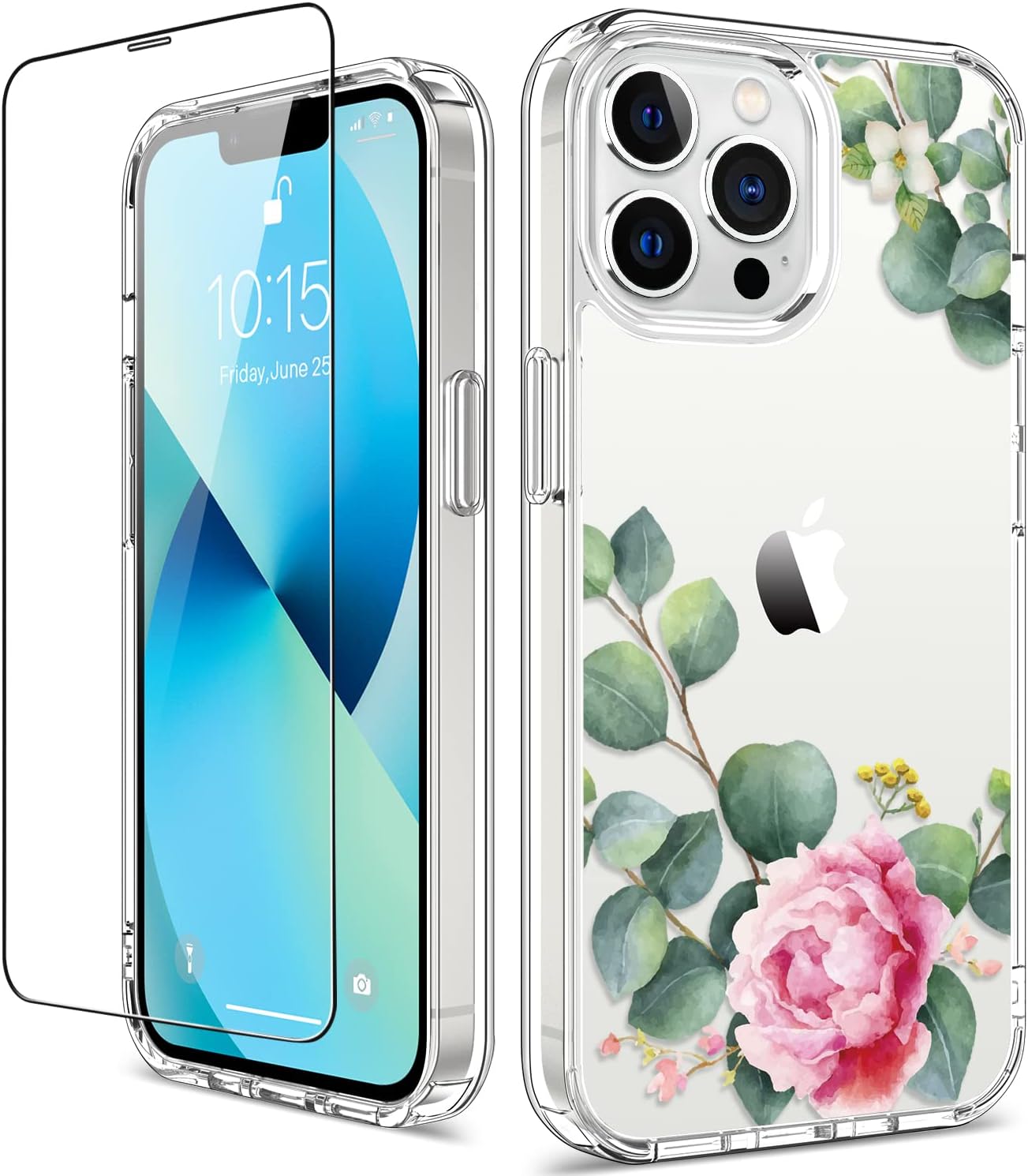 GiiKa for iPhone 13 Pro Max Case with Screen Protector, 6.7 inch Clear Shockproof Protective Floral Girls Women Hard Case with TPU Bumper Cover Phone Case for iPhone 13 Pro Max, Camellia