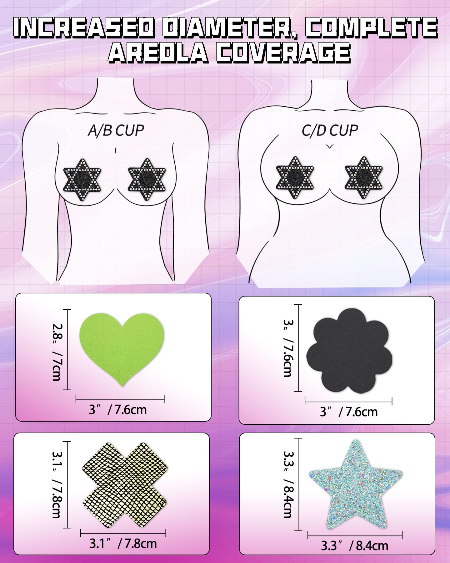CICKEE Pasties Rave Pack 27 Pairs Multicolor Nipple Covers Pasties Glitter Pasty: Multicolor-green-blue-black 27