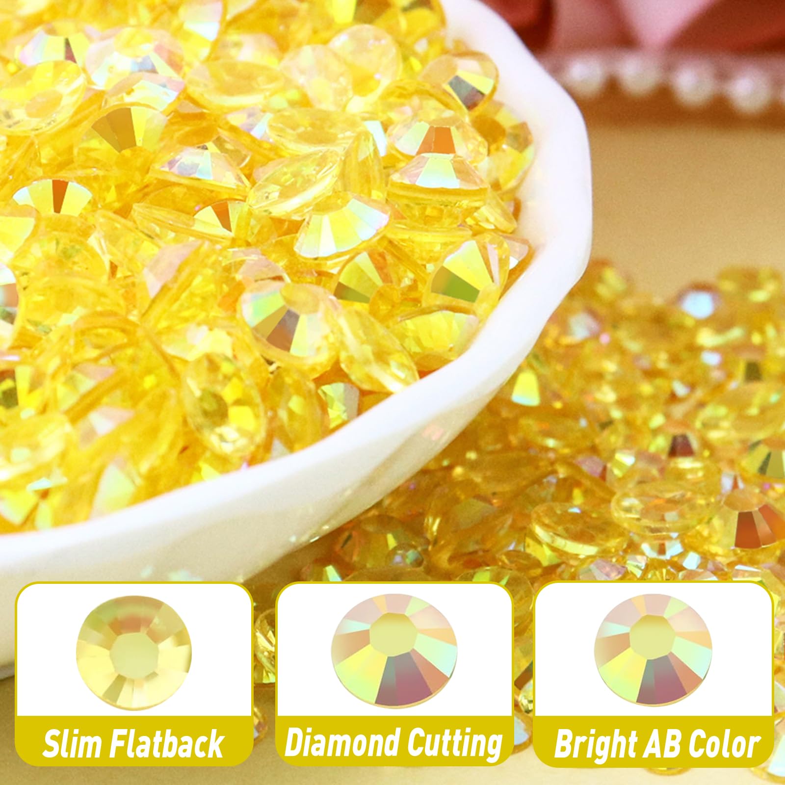 Bright NEON yellow custom made flowers added glitter and ab rhinestones. Yellow Multi-size AB Round Flatbacked Transparent Jelly  main image 2