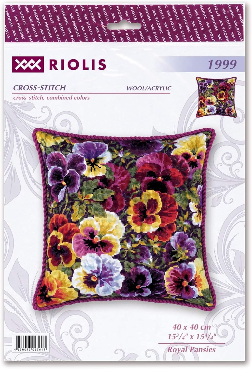 RIOLIS - Royal Pansies 1999, Cross Stitch Kits 15¾" x 15¾", Cross Stitch Kits for Beginners & Advanced, Crossstitching Kit Adult, Embroidery Counted Stitching Kit