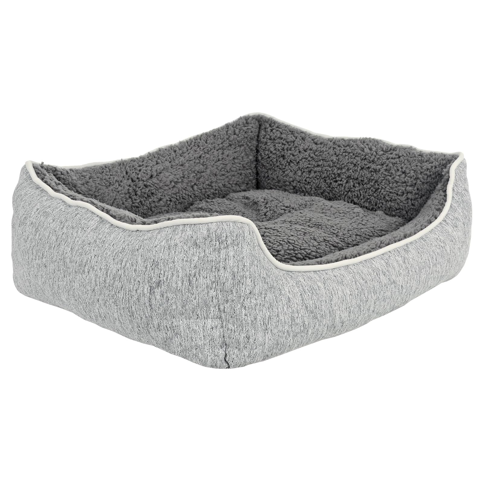 Luxury Sofa Dog Bed Thick Sherpa Lined Pet Couch Linen Grey - Medium