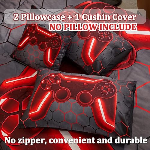 Miniatura 5 de Tasselily Juego de edredón individual de consola de juegos para niños y niñas juego de cama de 6 piezas en una bolsa juego de ropa de cama para