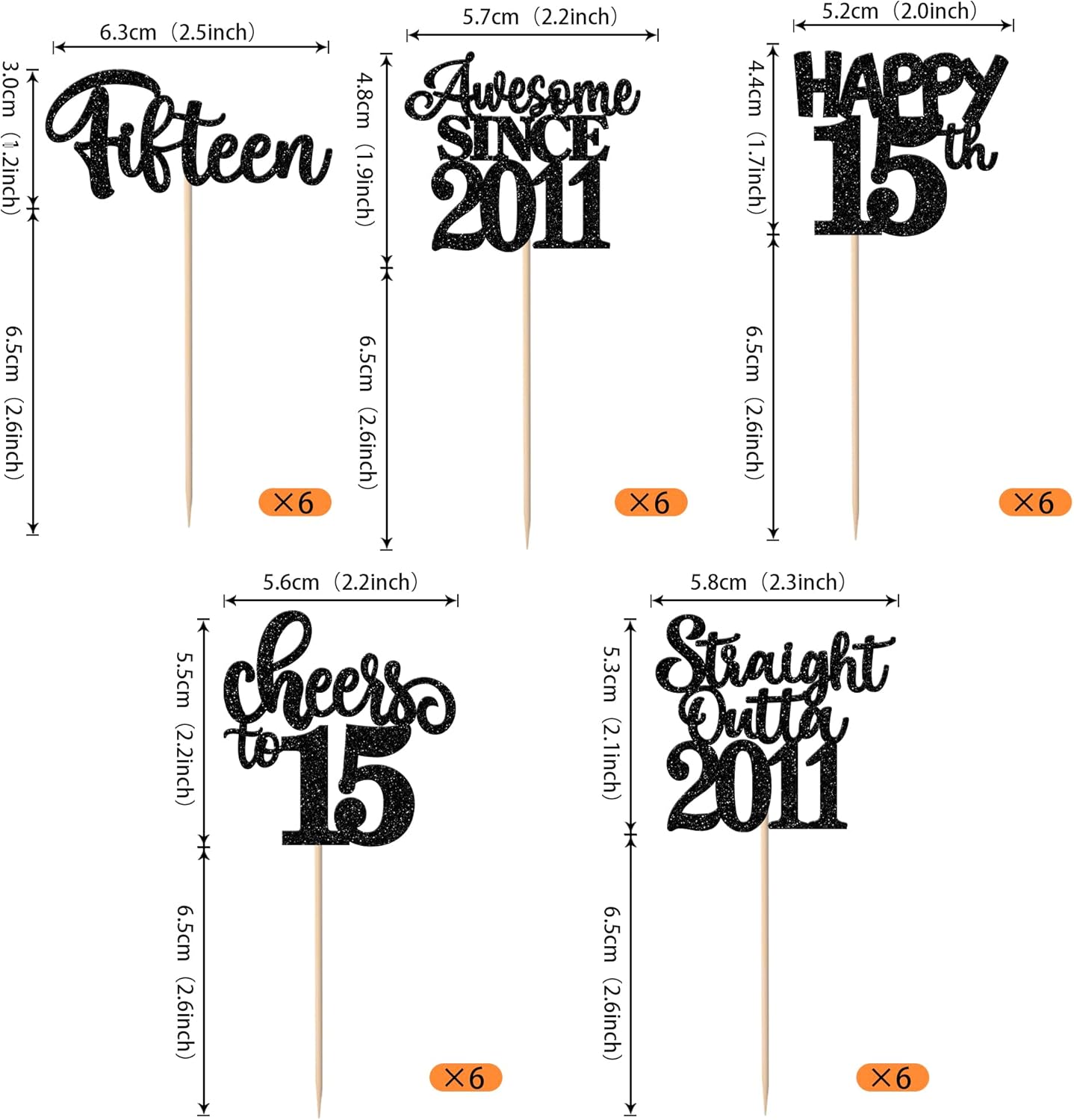30 Pack Happy 15th Birthday Cupcake Toppers Glitter fifteen Awesome Since Straight Outta 2011 Cupcake Picks Cheers to 15 Years Cake Decorations for Happy 15th Birthday Anniversary Party Supplies Black - Image 2