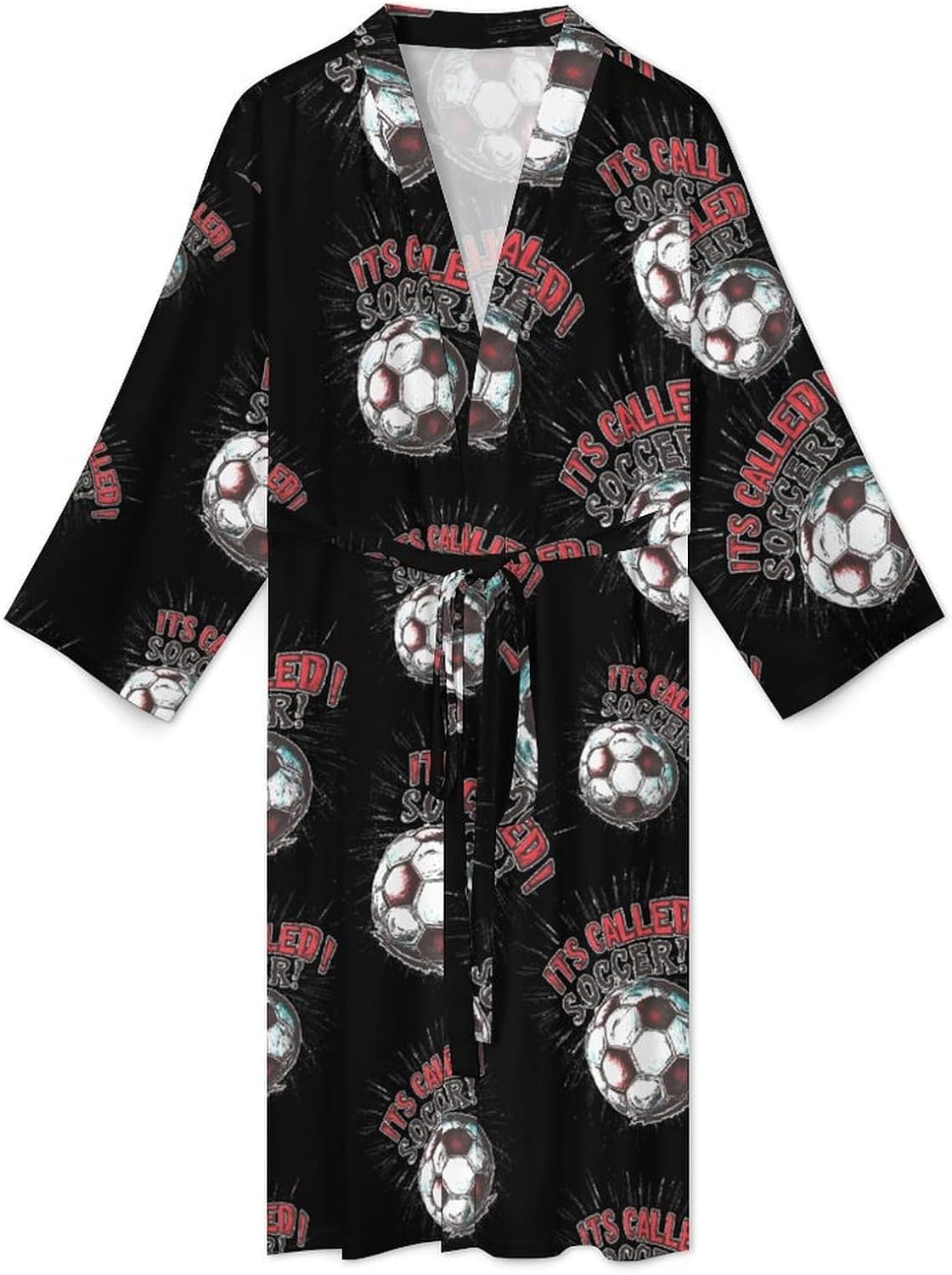 Its Called Soccer Not Football Men's Bathrobes Long Sleeve Spa Towel Bath Robe with Belt