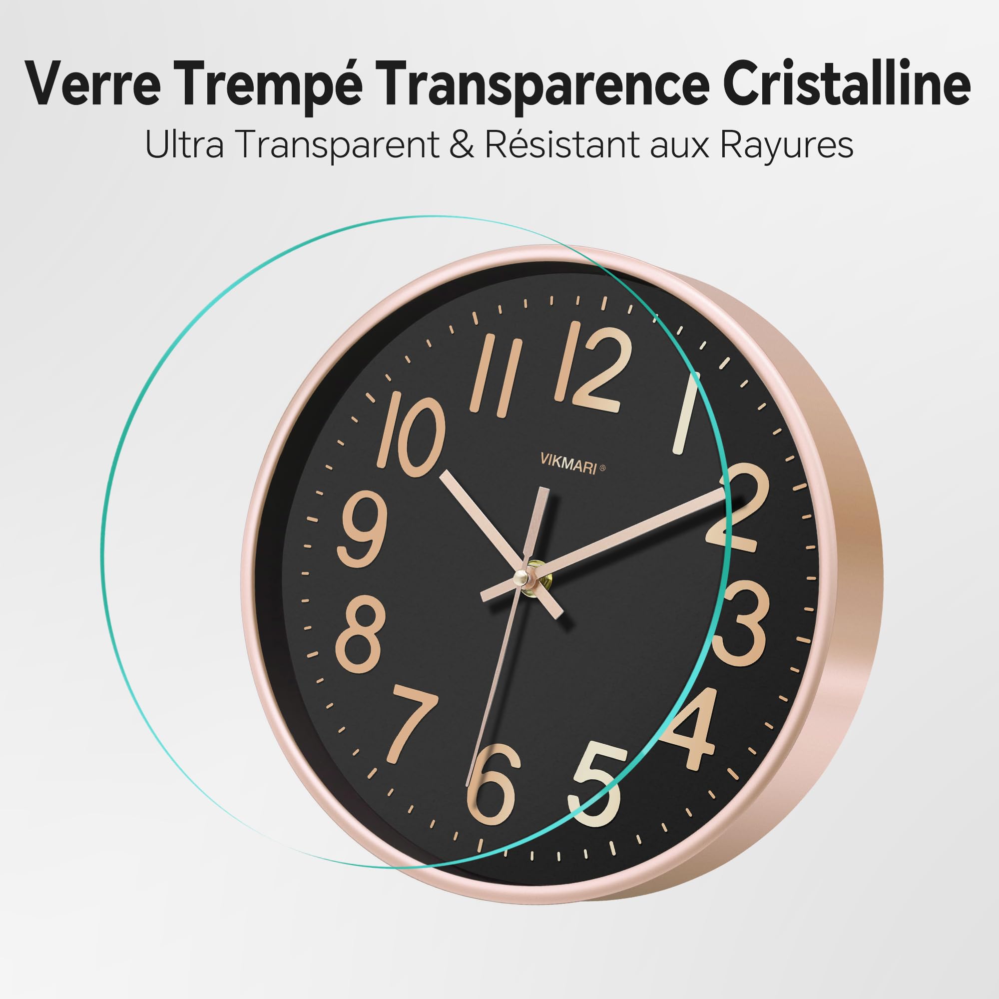 VIKMARI Horloge Murale 30 cm Silencieuse Noir et Doré - Pendule Murale Quartz pour Salon Bureau