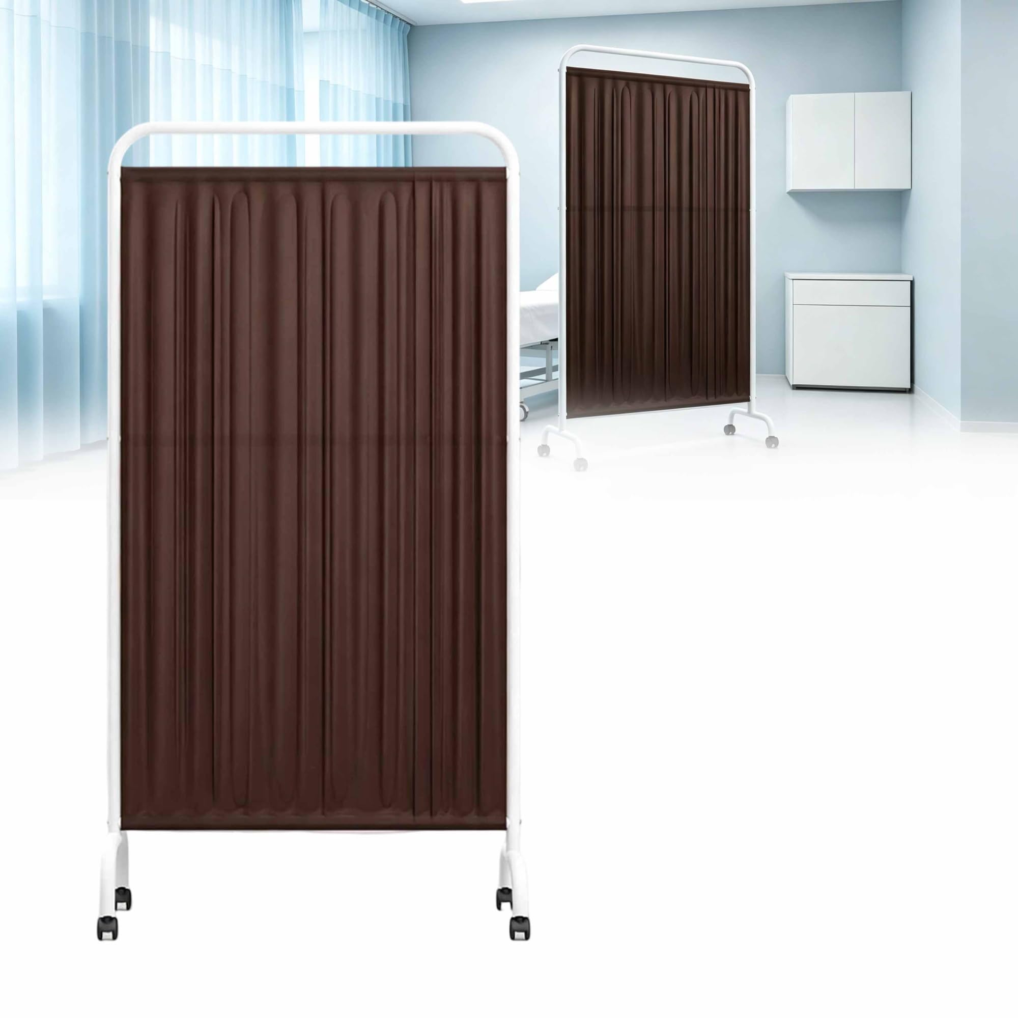 Medical Room Divider, Portable Room Partition with 4 Wheels | Pannello divisorio in tessuto Oxford e acciaio per ospedali, saloni, case, laboratori, cliniche, uffici(Brown)