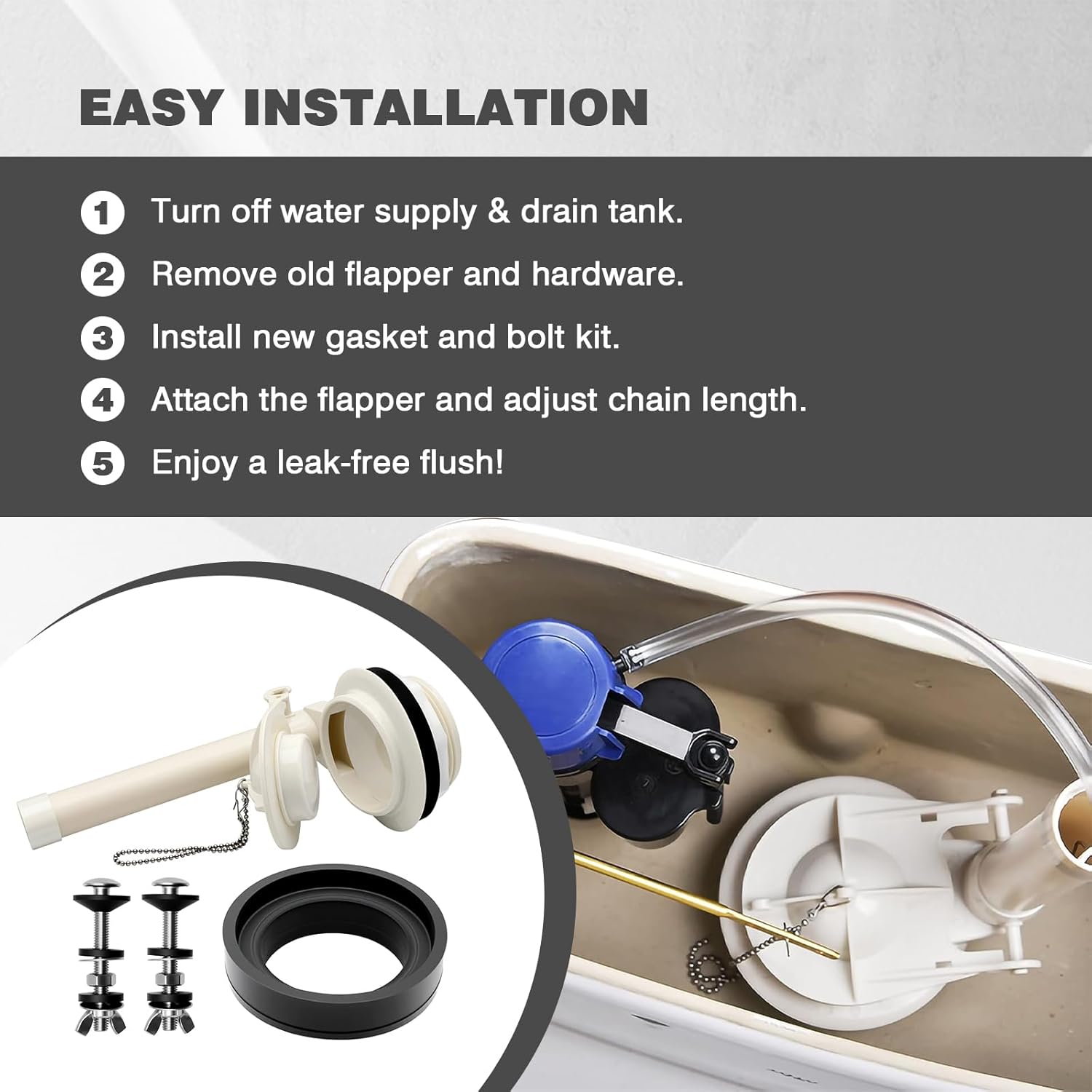 Toilet Flush Valve Kit Compatible with American Standard Champion 4/Titan/Duravit Toilet Parts,Fits for American Standard 4149a/4215a/4260/4266,Includes Flapper/Gasket/Stainless Steel Bolt Kit