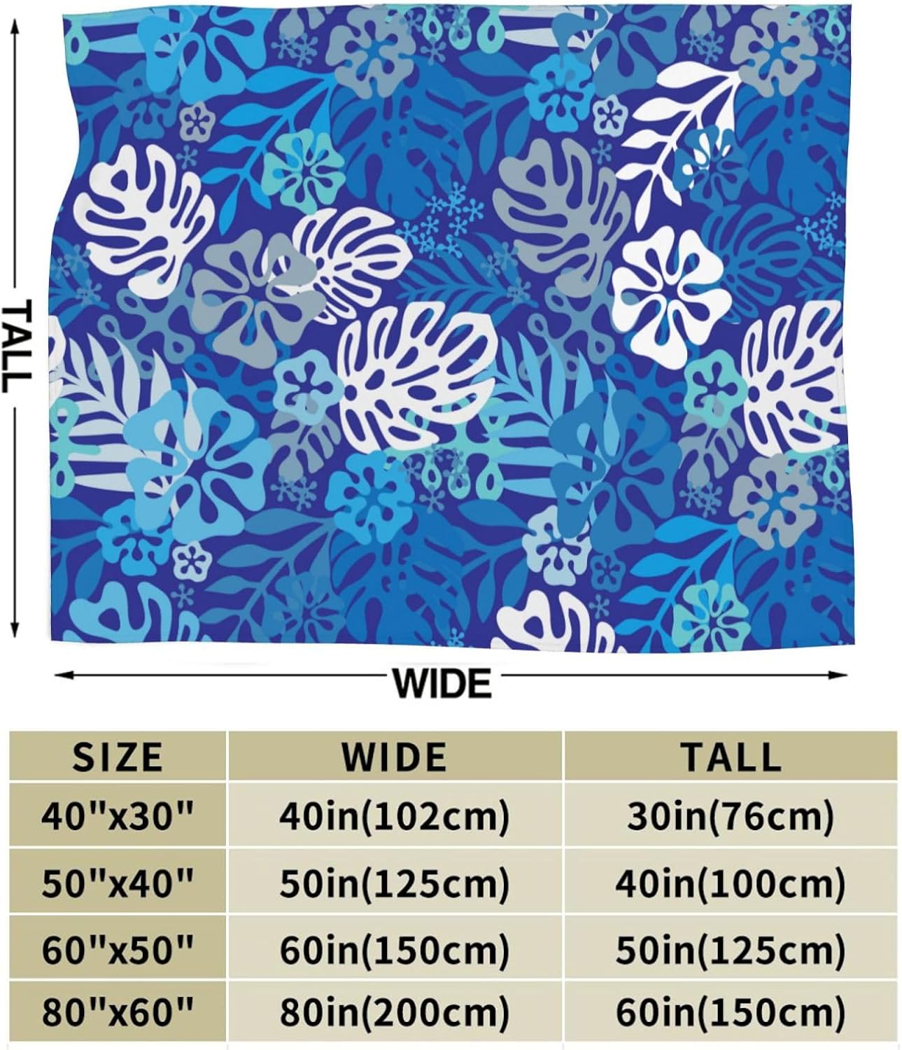Hawaii Floral Blue Throw Blankets All Season Ultra Soft Warm Hawaiian Tropical Aloha Pattern Fleece Blanket for Home Bed Sofa Couch Chair Outdoor Travel Camping 40x30 Inch - Image 2