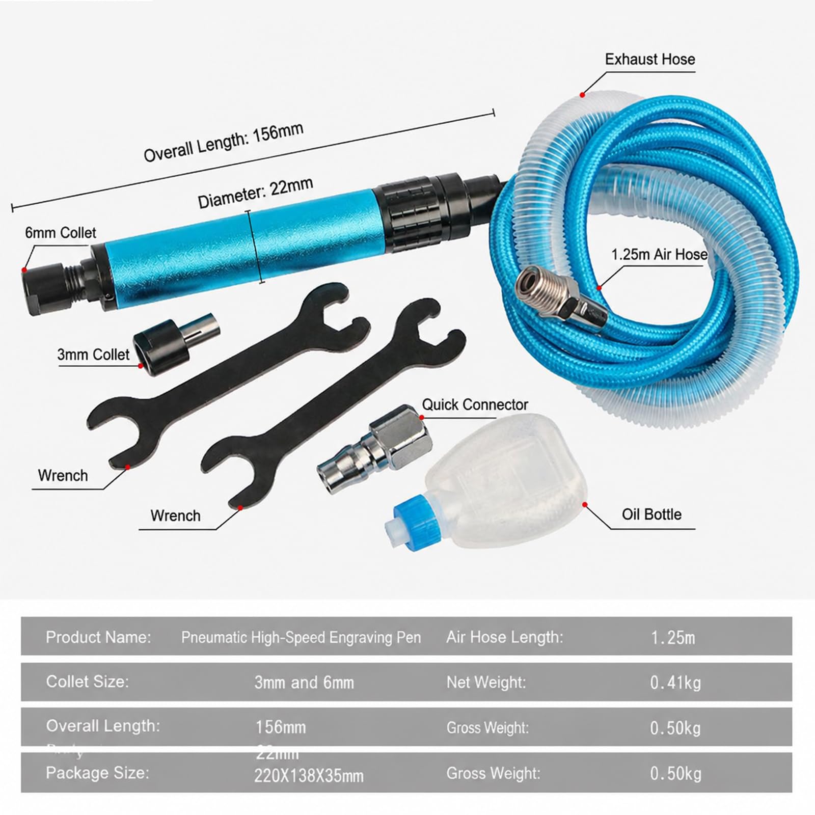 Kit smerigliatrice pneumatica, smerigliatrice pneumatica a matita, strumento per incisione per lucidatura, capacità pinza da 1/4"/1/8", rettifica ad alta velocità, comp leggero, per stampo, metallo