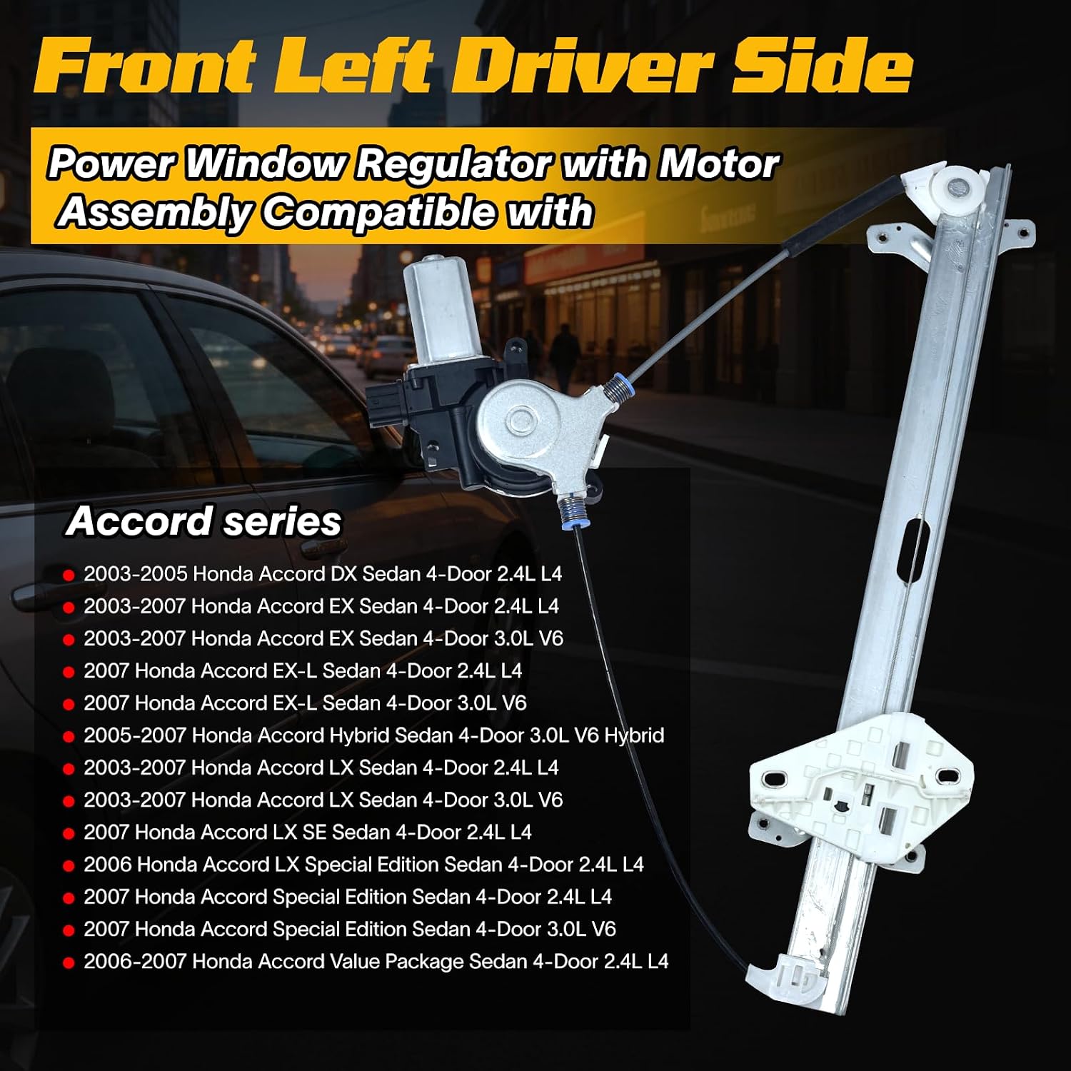Power Window Regulator with Motor Front Driver Side Fits 03-07 Honda Accord