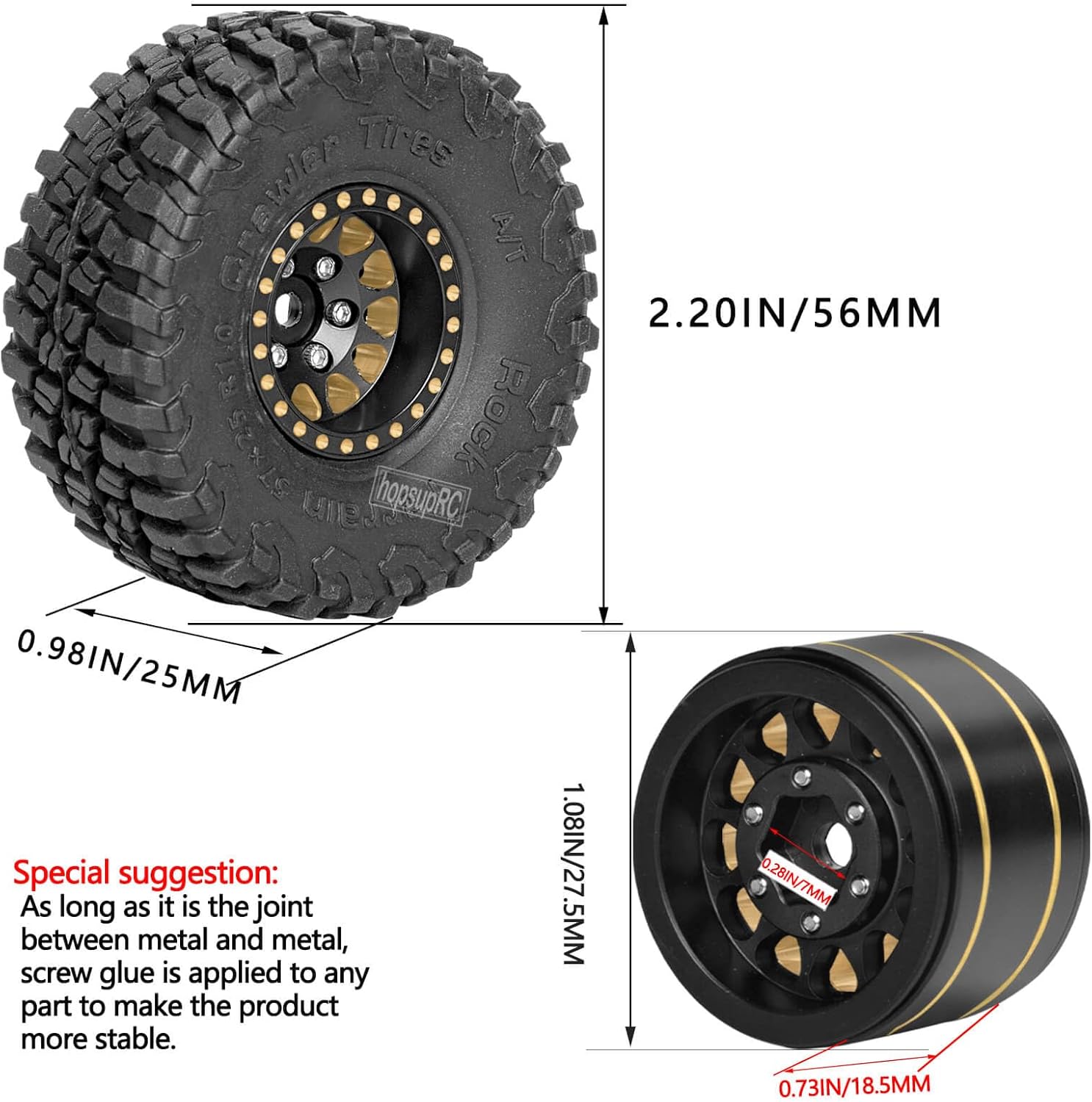 RC Full Brass 1.0in Beadlock RC Truck Tires Wheels Tires Upgrades Part for 1/18 1/24 Trx4m Axial SCX24 RC Crawler,RC Wheels Hops Up(4pcs Black)