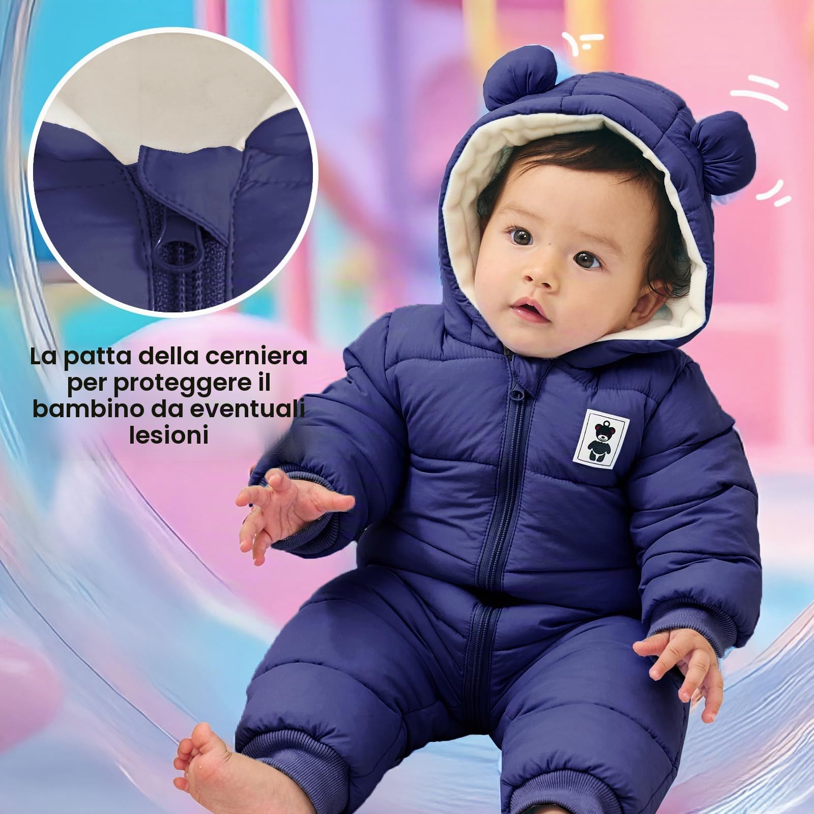 Bambini Pagliaccetto con Cappuccio Invernale, Neonato Snowsuit Ragazze Ragazzi Manica Lunga Fleece Outfits Outwear Vestiti Pigiama Regalo 6-9 mesi