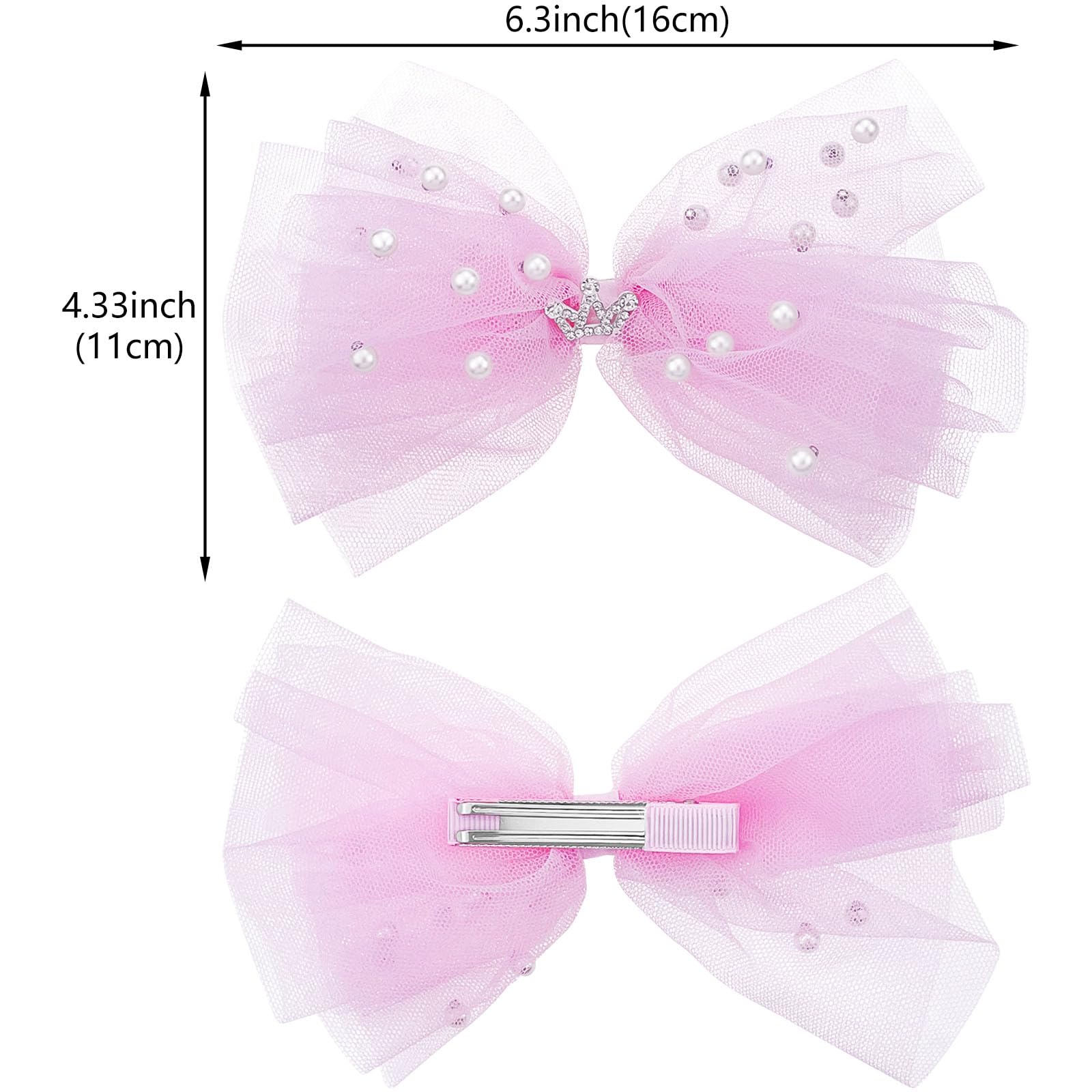 4Pcs Pearl Hair Bows Hair Clips Tulle Crown Hair Pins Elegant Lace Veil Hair Barrettes Crystal Duckbill Hair Clips Cute Blue Pink Hair Accessories for Women Girls - Image 2