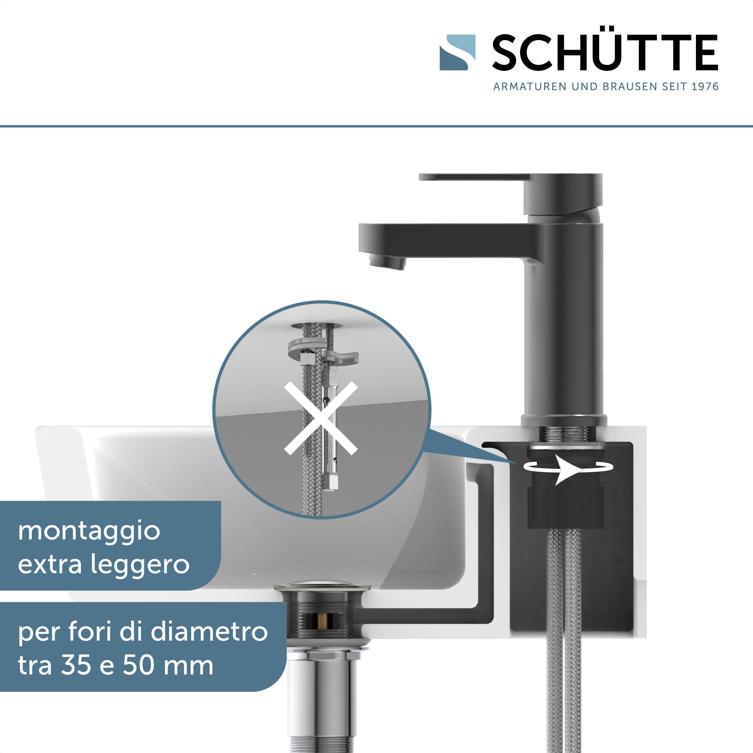 Miscelatore per lavabo Schütte Elephant, elegante miscelatore con rubinetto di scarico per bagno, rubinetto per bagno con scarico a scomparsa, rubinetto per lavabo, grafite opaca, 34212