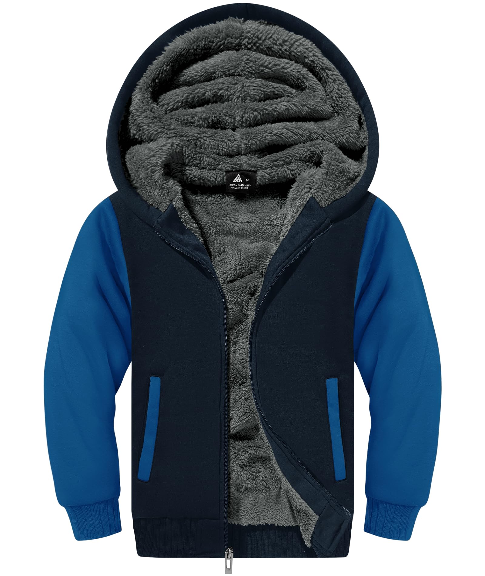 Boys Hoodie Zip Up Fleece Lined Jacket Kids Warm Sherpa Hooded Sweatshirts