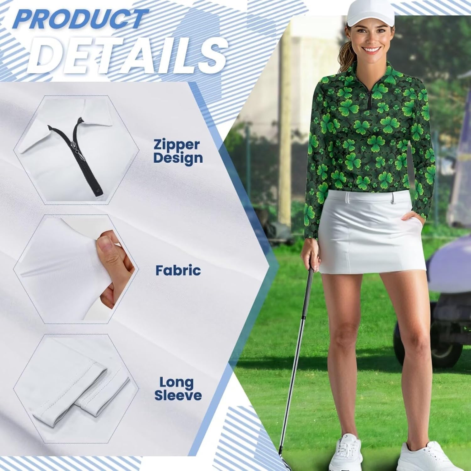 Women's Long Sleeve Golf Polo Shirts Quarter Zip Pullover Quick Dry Athletic Workout Tennis Top XS-2XL