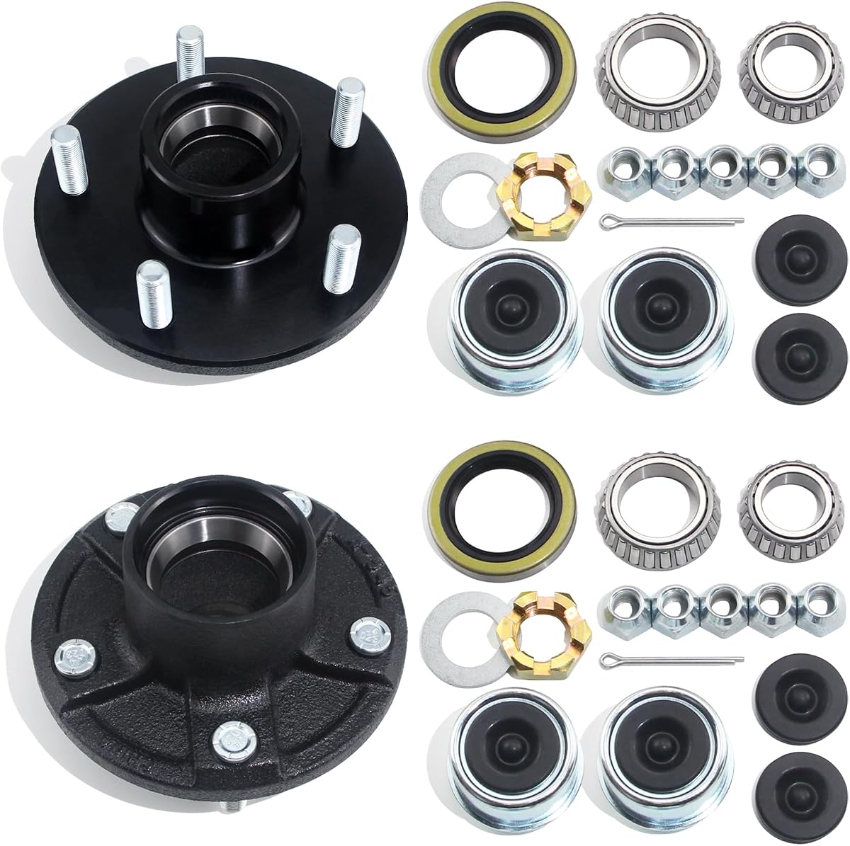5x5'' Trailer Hub Kits for 3500lb 1-1/16'' to 1-3/8'' Tapered Axle | 5 on 5'' Trailer Idler Hubs 5 Lug, Wheel Hub Assembly with L44649 L68149 Bearings, for #84 Spindle Boat RV Utility Trailers
