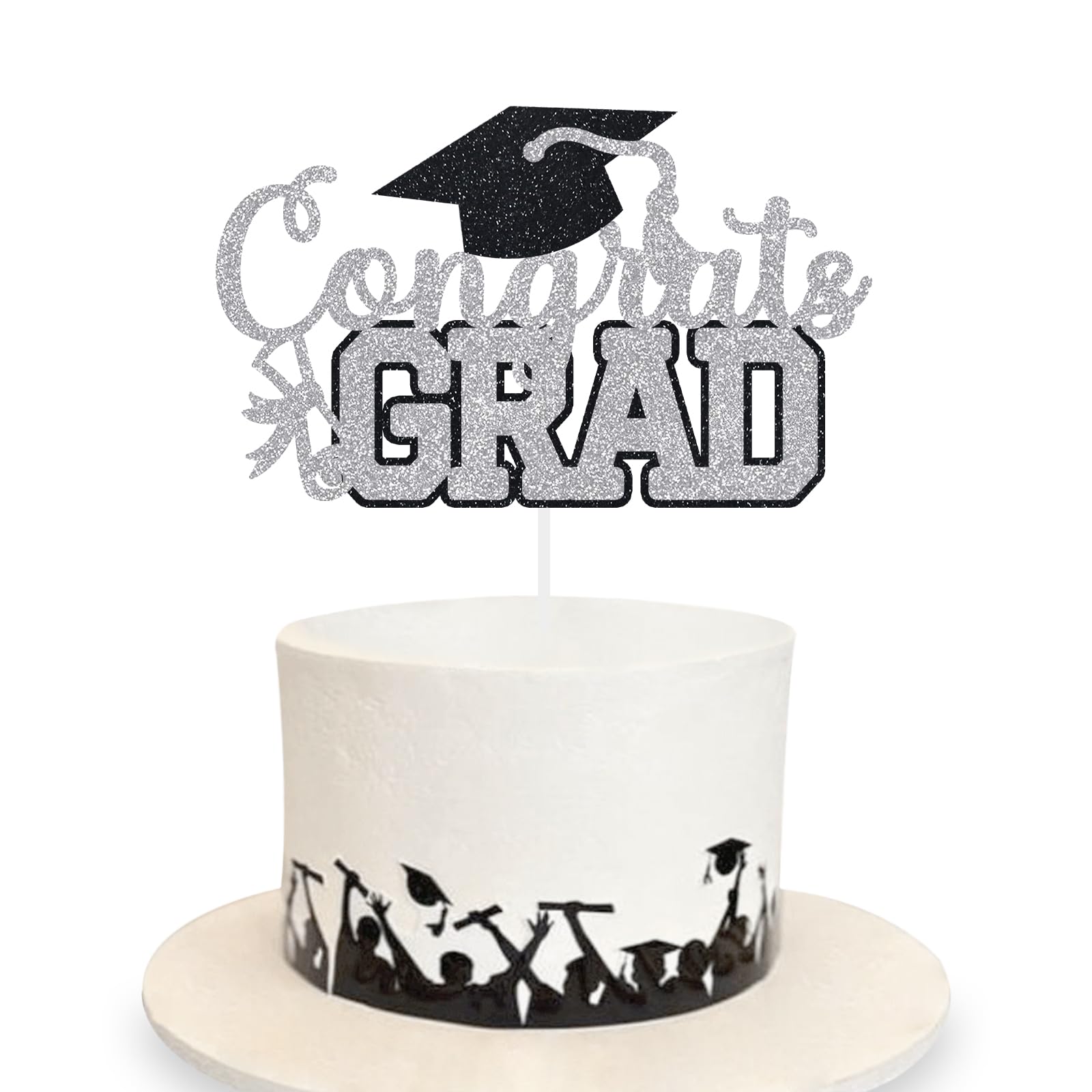 Congrats Grad Cake Topper Graduation Party Table Ideas Glitter Junior High School College University Decorations Silver