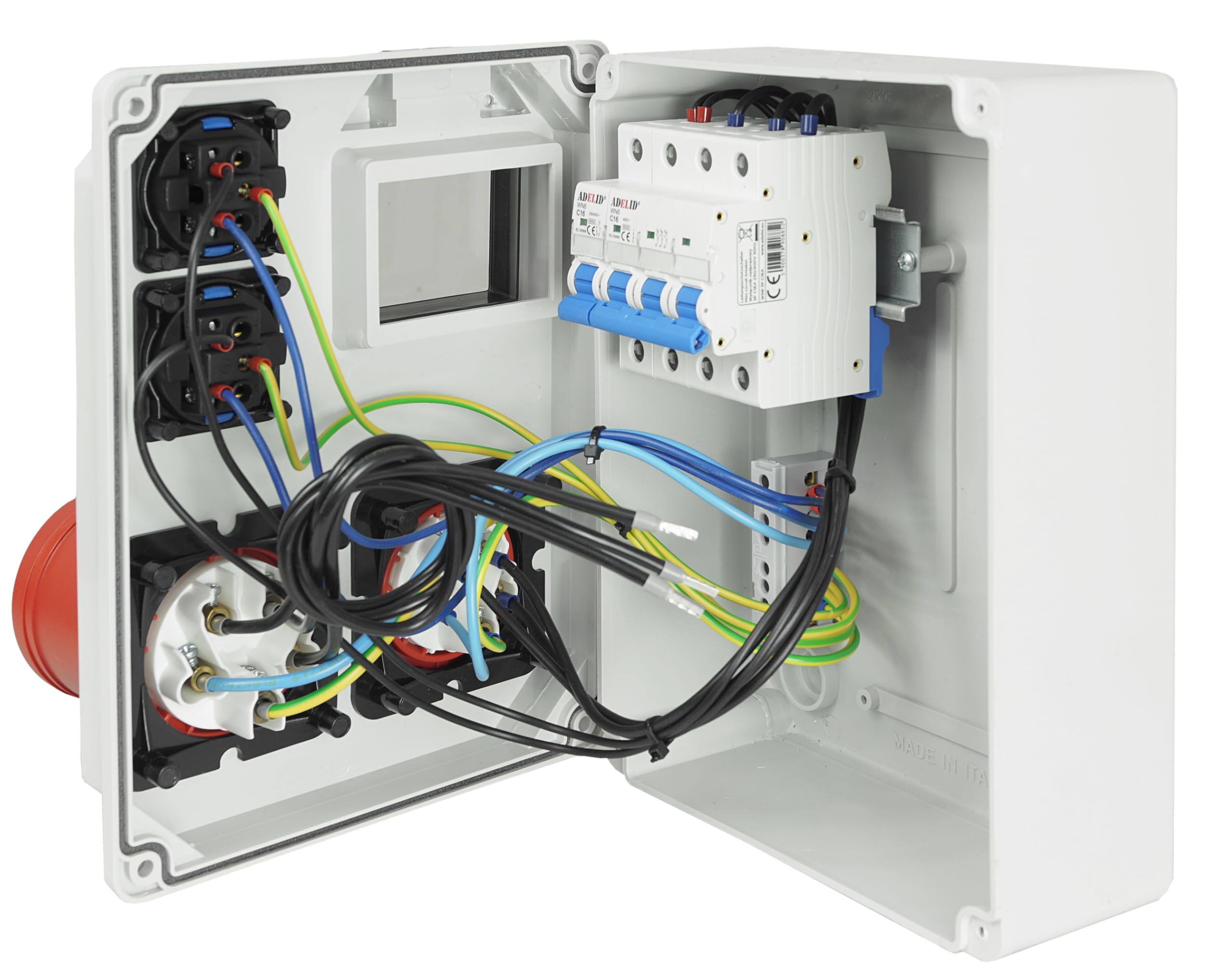 Baustromverteiler Wandverteiler CEE 32A 16A 2x230V Schuko Steckdose Komplett Verdrahtet mit LS Schalter IP44 Adelid
