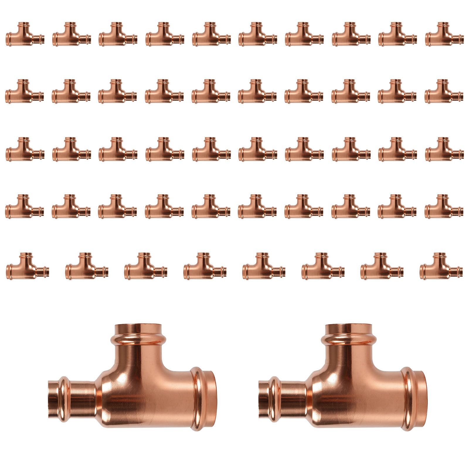 Paquete de 50 Conectores en T reductores de Cobre GUOFIS, 1" P x 1/2" P x 3/4", Conector en T Reductor de presión para plomería, derivación de transición de tamaño de tubería de Tres vías
