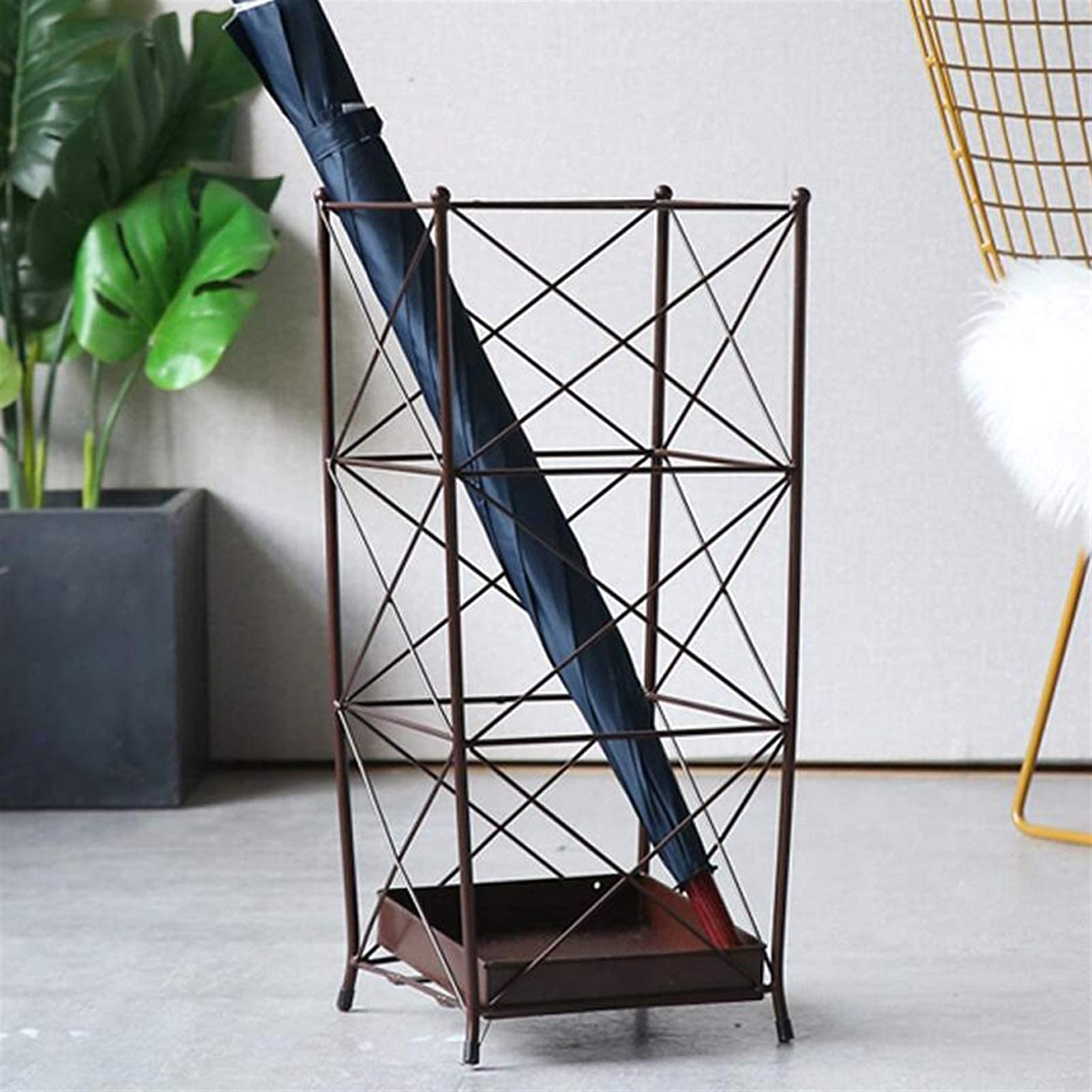 Support de parapluie en fer forgé marron 25x25x55 cm pour le sol
