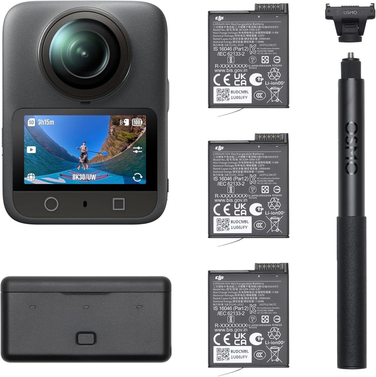 DJI Pack Aventura Osmo 360, cámara 360 con Imagen 360° de 1 Pulgada, Vida útil de batería extendida con 3 baterías, Video 360° en 8K Nativo, cámara de acción para Deportes, vlog
