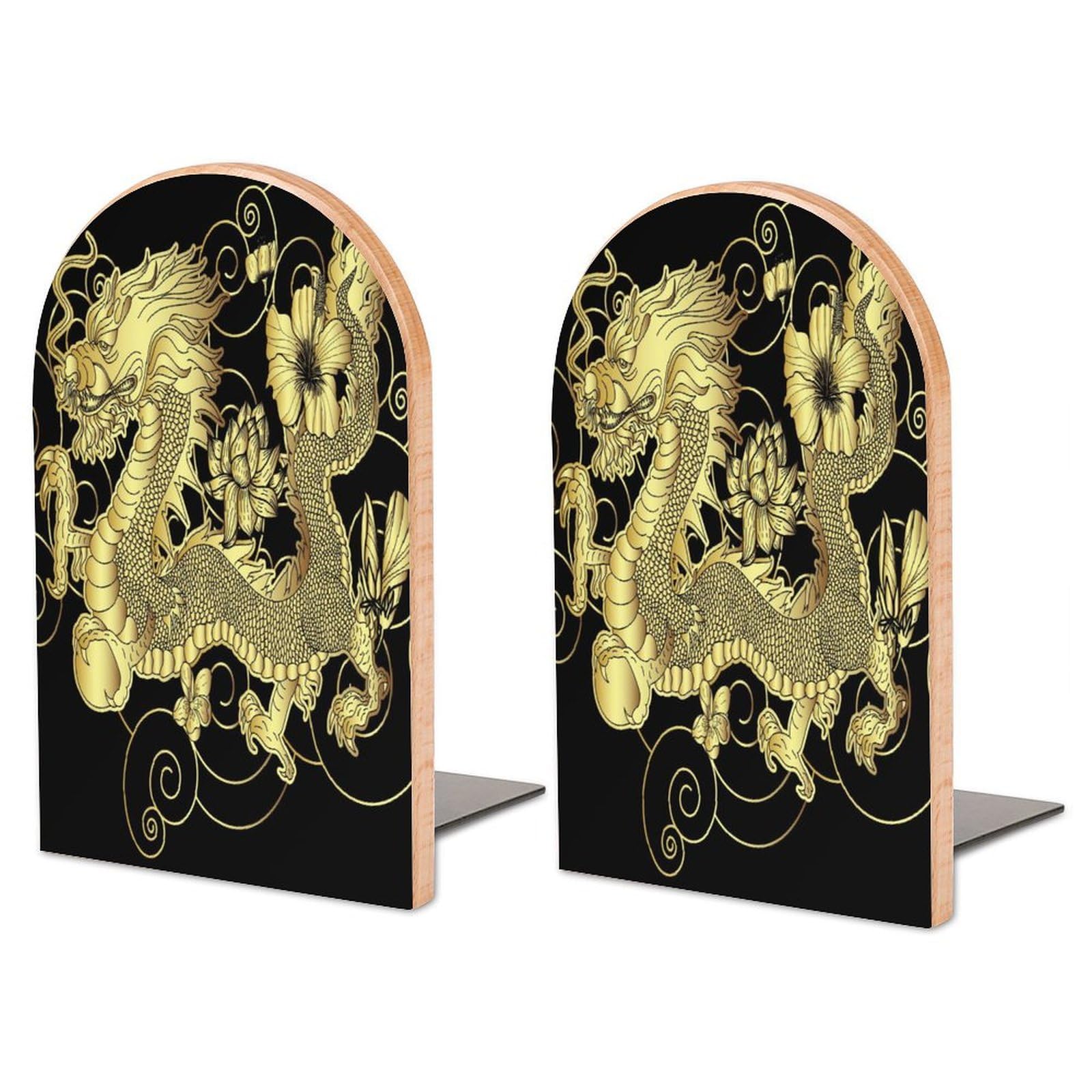 Sujeta Libros Estanteria Dragón Dorado Sujetalibros Decorativos De Madera Organizador Libros