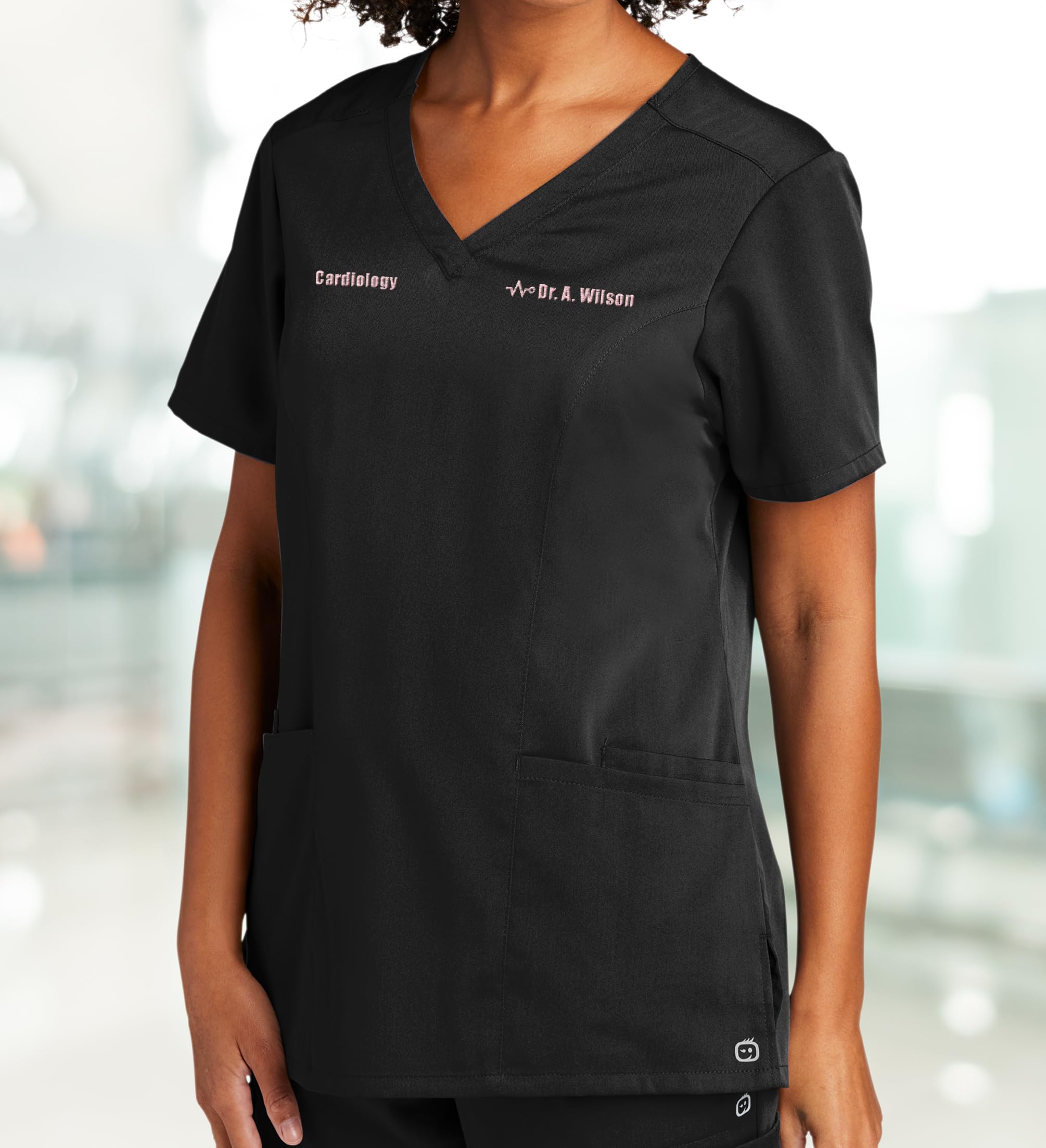 Custom Emroidered Scrub Top Add Your Embroidery Text Name Womens Premiere Flex V-Neck Top Black