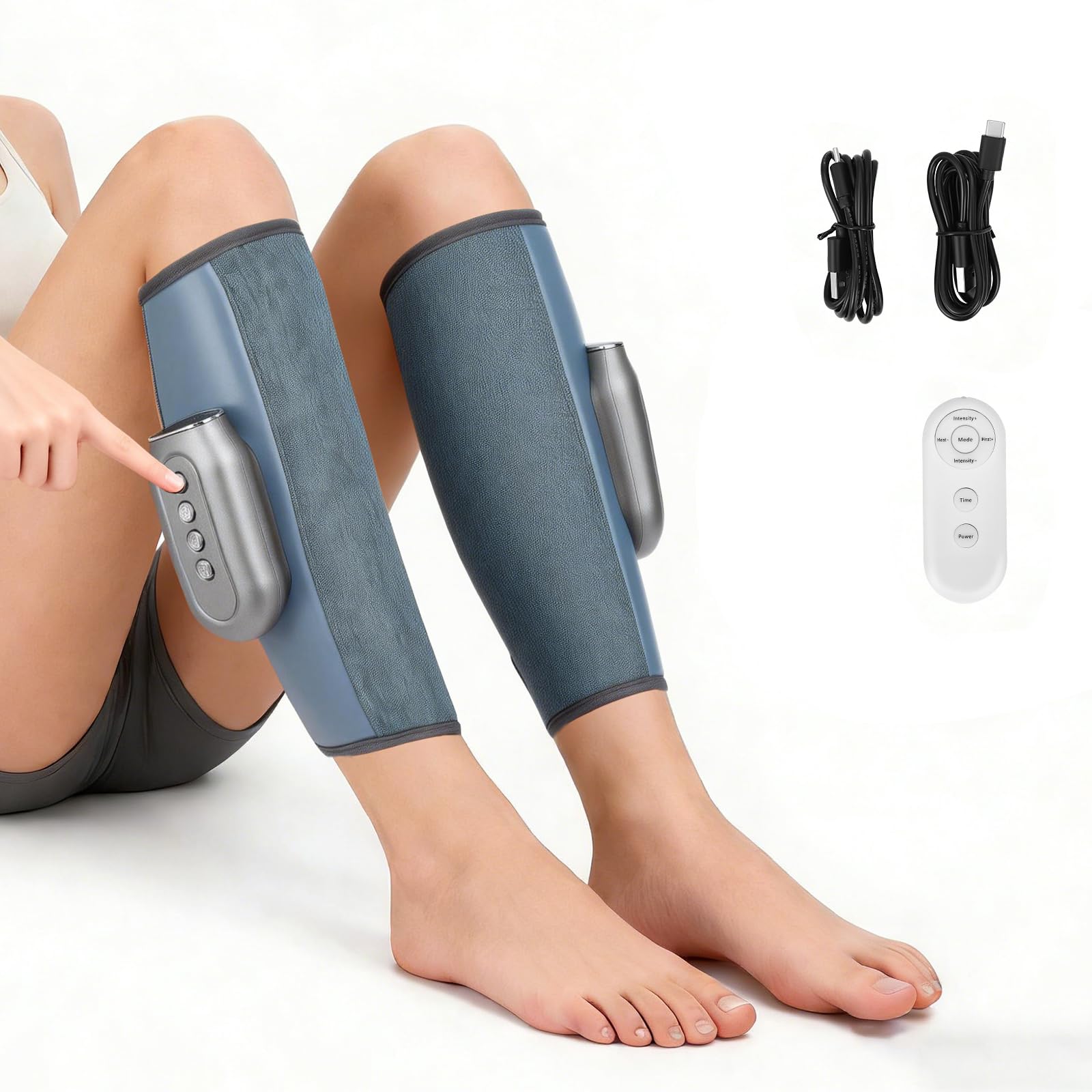 Masseur de mollet sans fil pour la circulation sanguine et la relaxation – 3 modes de massage et 5 intensités, 3 niveaux de chaleur (45-55 °C), appareil de massage pour les jambes, pour les employés