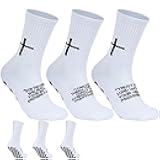 3 Pairs Cross Grip Soccer Socks for US 6-13 - Anti-Slip Christian Socks with Bible Verse