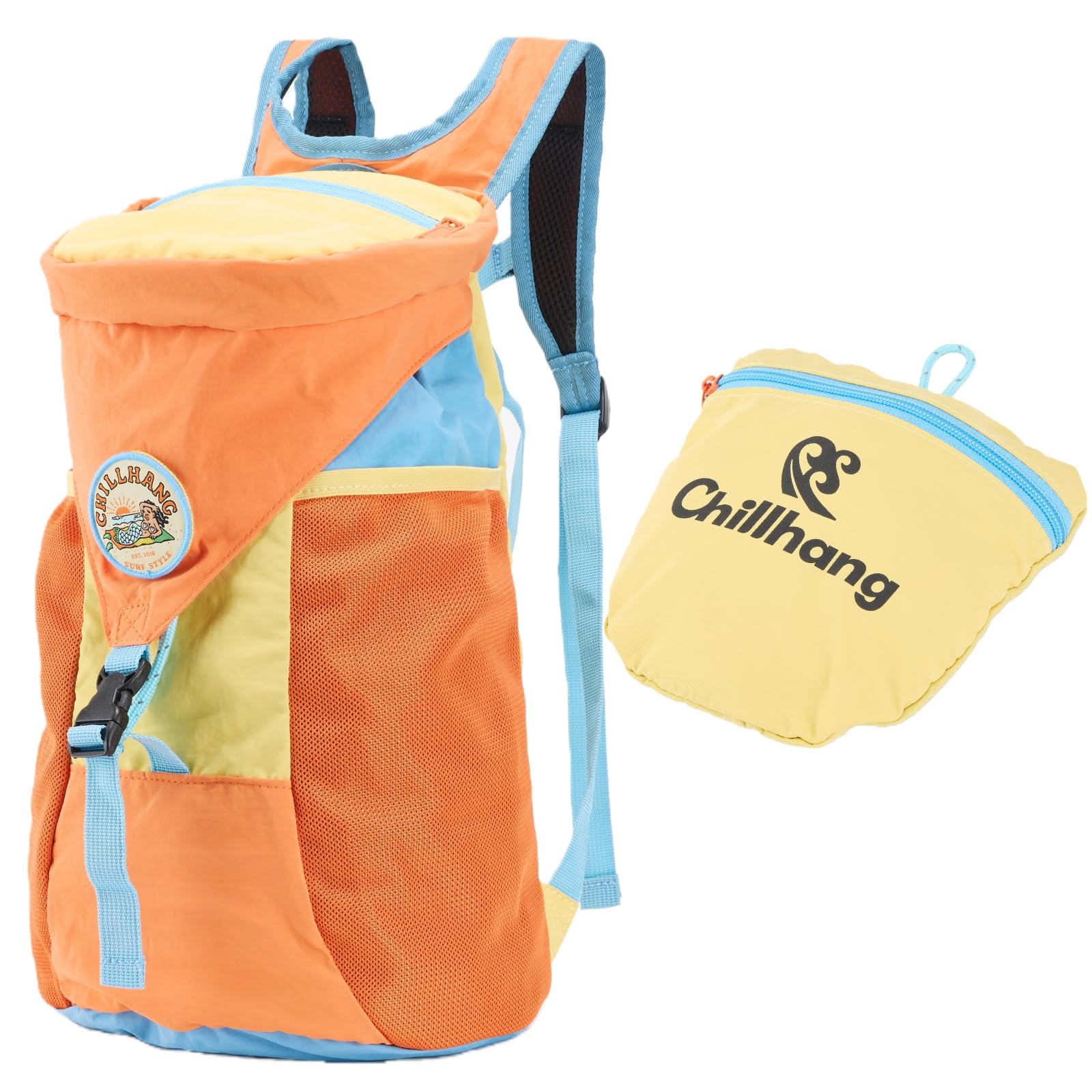Packable 18L Hiking Daypack Lightweight for Men Women Foldable Water-Resistant Small Backpack Color Block Orange