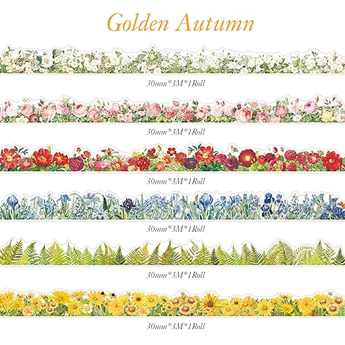 Miniatura 2 de 6 rollos de cinta adhesiva Washi de flores vintage para paisajismo natural, borde estético, calcomanías Washi para diario de bricolaje,