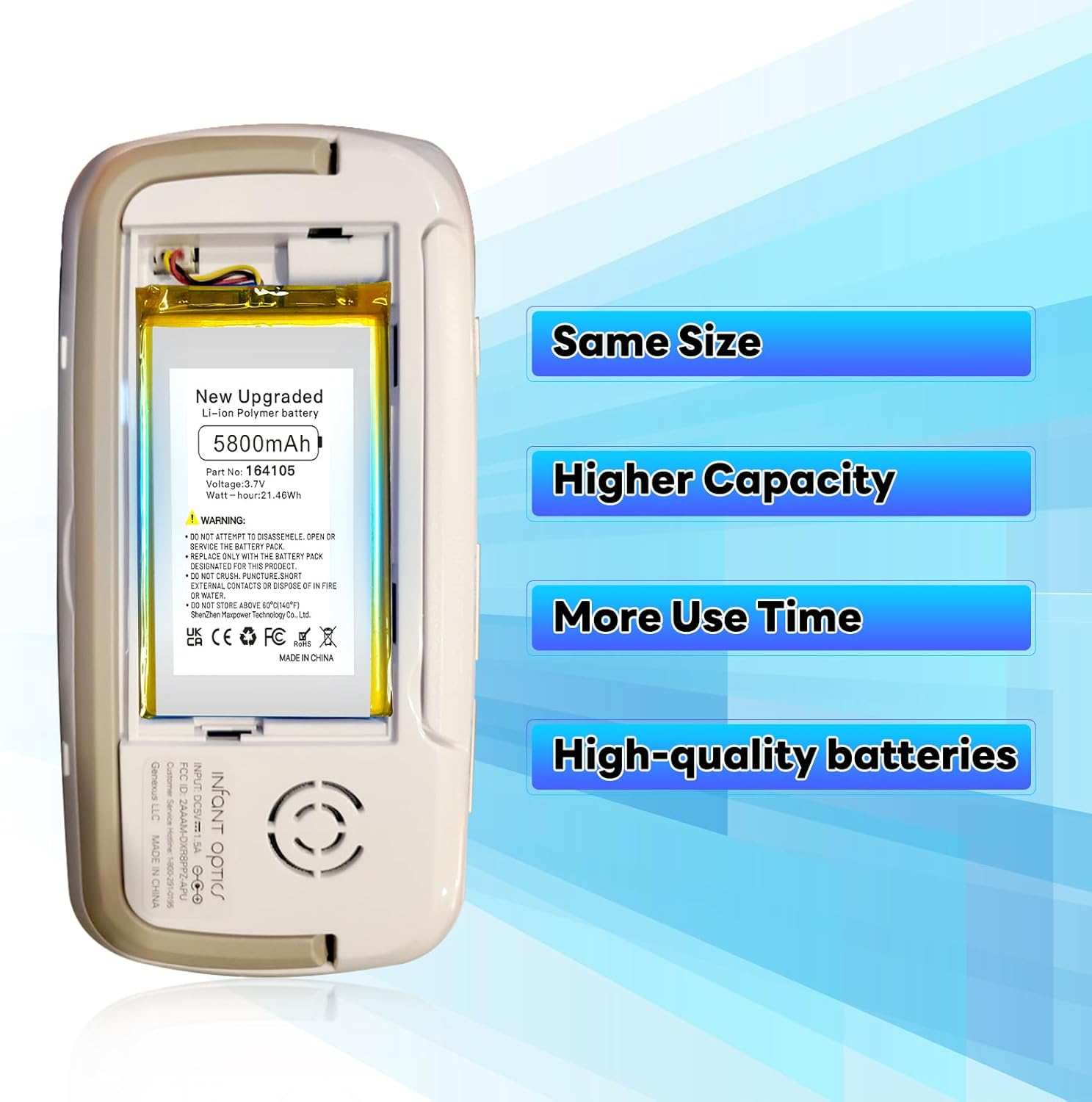 SHENMZ 5800mAh Battery for VTech Baby Monitors LF915, LF920, LF930 HD, RM5766HD, RM5854HD, RM7764HDV2, RM7766HD, RM7868 2HD, VC2105, VM901, VM919HD, VM928HD PN:VTech 164105 Includes Repair Tools