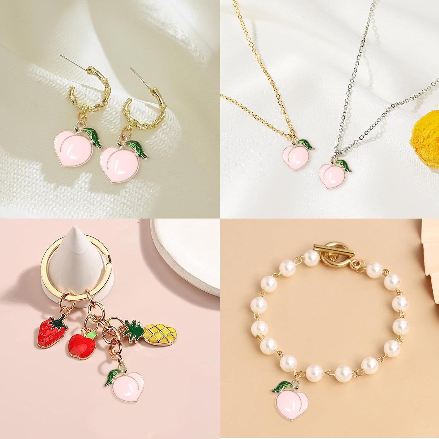 yueton 40PCS Enamel Alloy Charms: Dainty Pink Peach Pendants for Jewelry Making - Image 4