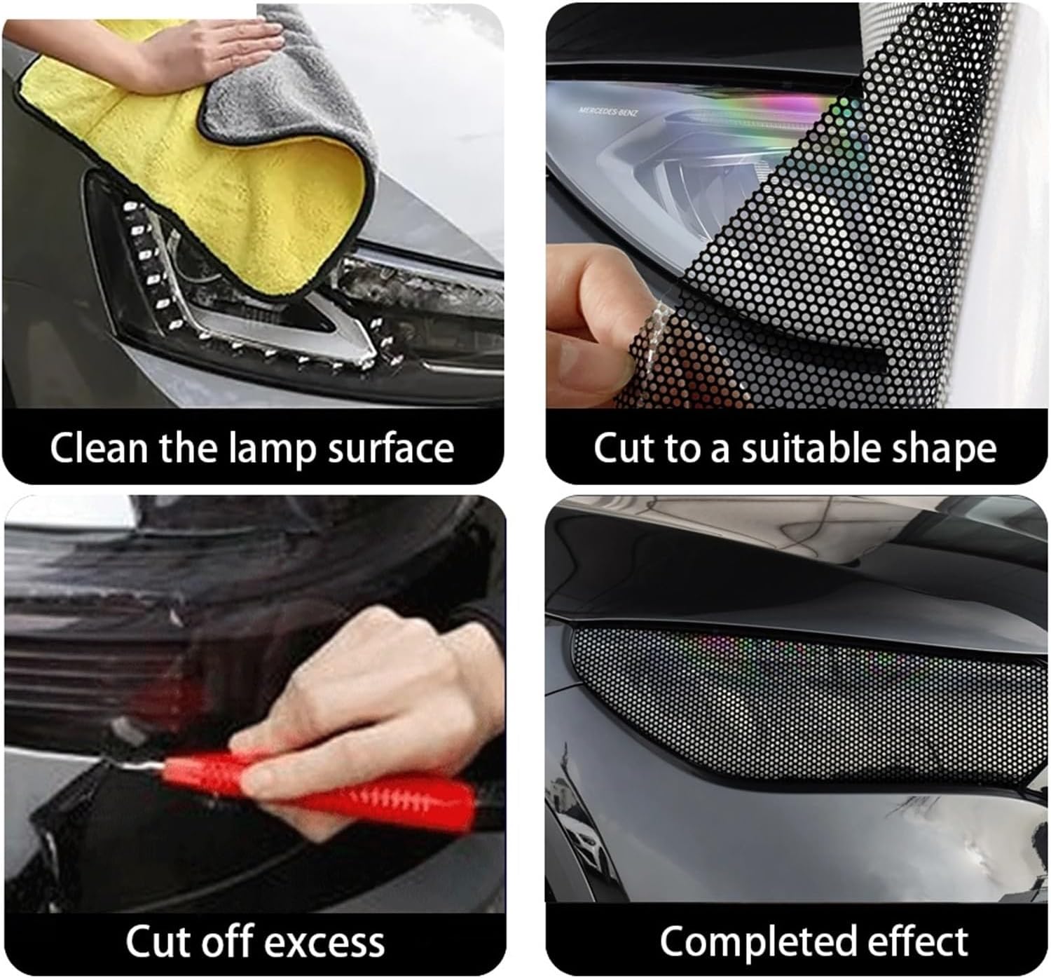 Car Front Rear Tail Light Lamp Stickers Tint Perforated Film Mesh Light Film Taillight Cover Decoration Wrap Film Decal Stickers(50cmx50cm)