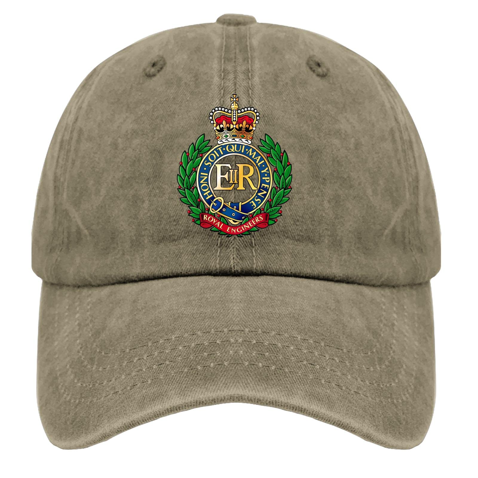 Tkpa Mol Unisex Pigment Khaki Dad Hat Badge Royal Engineers Trucker Caps For Women Vintage Washed Denim Adjustable