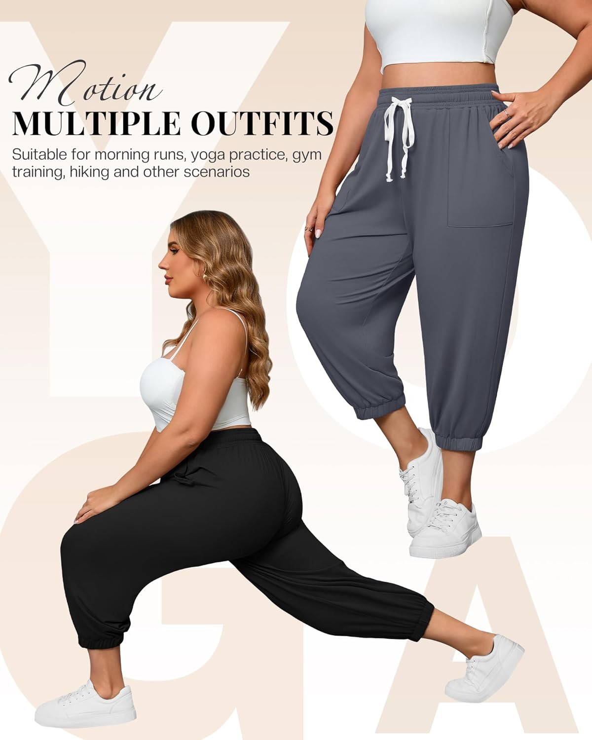 Neer 3 Pack Women's Plus Size Capri Joggers Sweatpant Cropped Yoga Legging Drawstring Pocket Casual Workout Baggy Pant - Image 6
