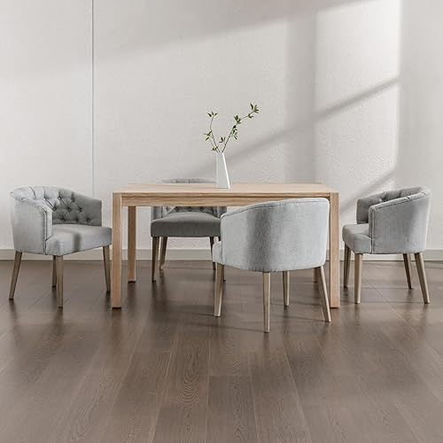 Miniatura 9 de Mid-Century - Juego de 2 sillas de comedor tapizadas de lino, cómodas sillas auxiliares con patas de madera para comedor, sala de estar, patrón