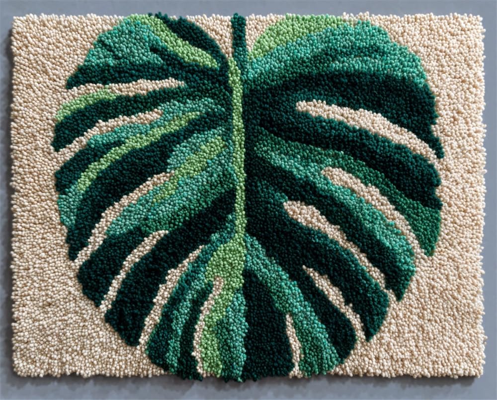 Kitquiver Latch Hook Kits for Adults Rug Monstera Leaf DIY with Printed Canvas Crochet Yarn Handmade Embroidery Crafts Crochet for Home Decoration 23X35In