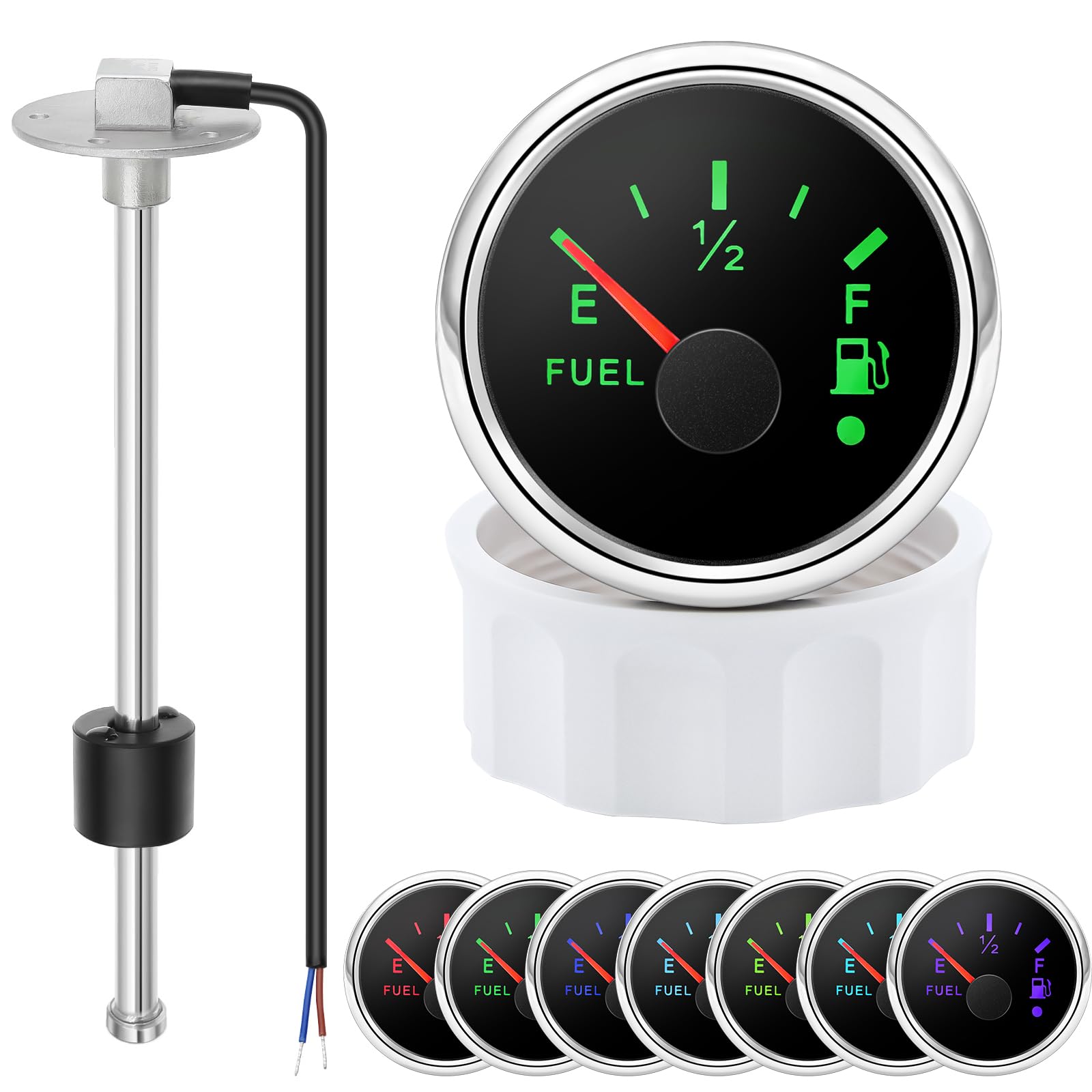 Indicador de nivel de combustible con sensor de nivel de combustible de 125 mm, 0 – 190 ohmios, 7 retroiluminación universal, indicador de nivel de combustible, reloj de depósito con sensor de nivel