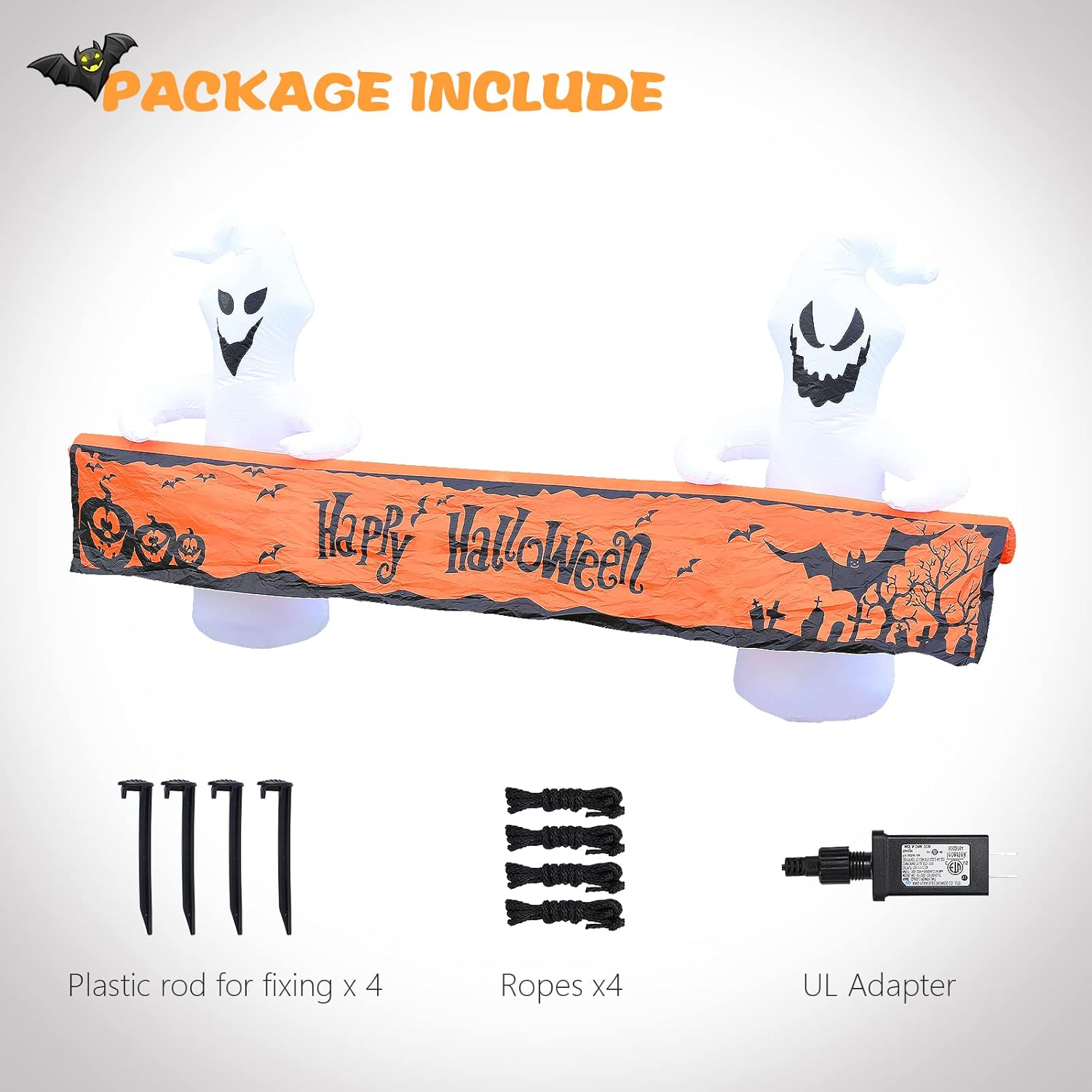 MUMTOP 8 Ft Long Inflatable Outdoor Halloween Decoration, Inflatables Ghost with Happy Halloween Decorations Blow Up with Built-in LED Lights for Yard Party Holiday Garden Decor