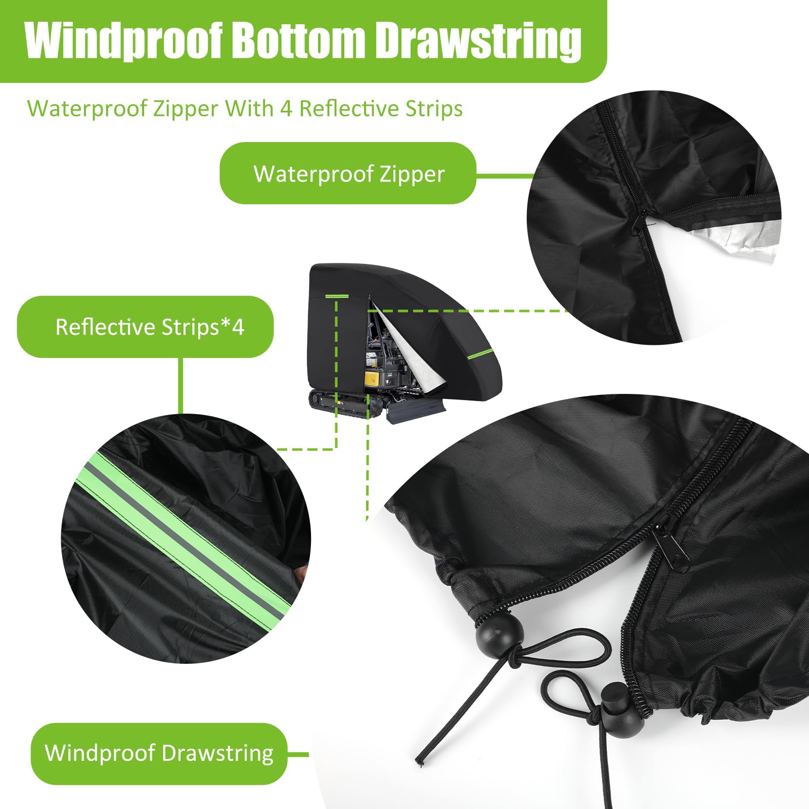 Cubierta para excavadora, 420D impermeable, cubierta protectora completa para mini excavadoras de 800 a 1600 kg, lona para excavadora con cremallera, tira reflectante y dobladillo elástico, protección