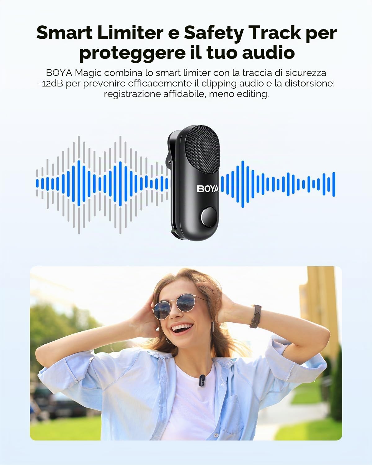 BOYA Magic-03 Microfono wireless USB-C per iPhone 15/16, Android, PC, fotocamera, 48 kHz/24 bit, 30 ore, mini microfono da bavero per interviste, vlog, registrazione su TikTok e YouTube