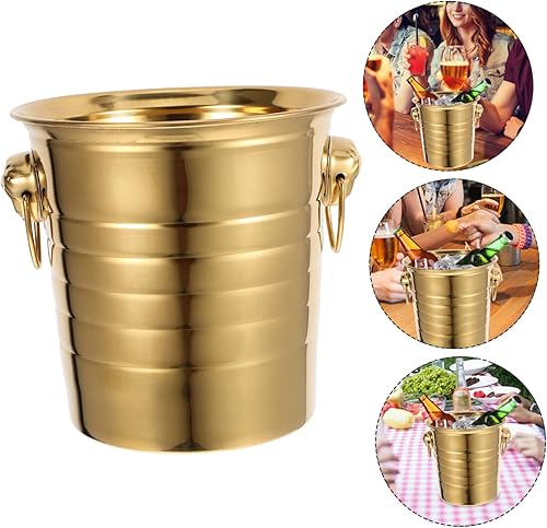 Miniatura 2 de Cubo de hielo de metal, bañera de acero inoxidable con asas, cubo de servicio de acero inoxidable martillado, enfriador de bebidas para fiestas y