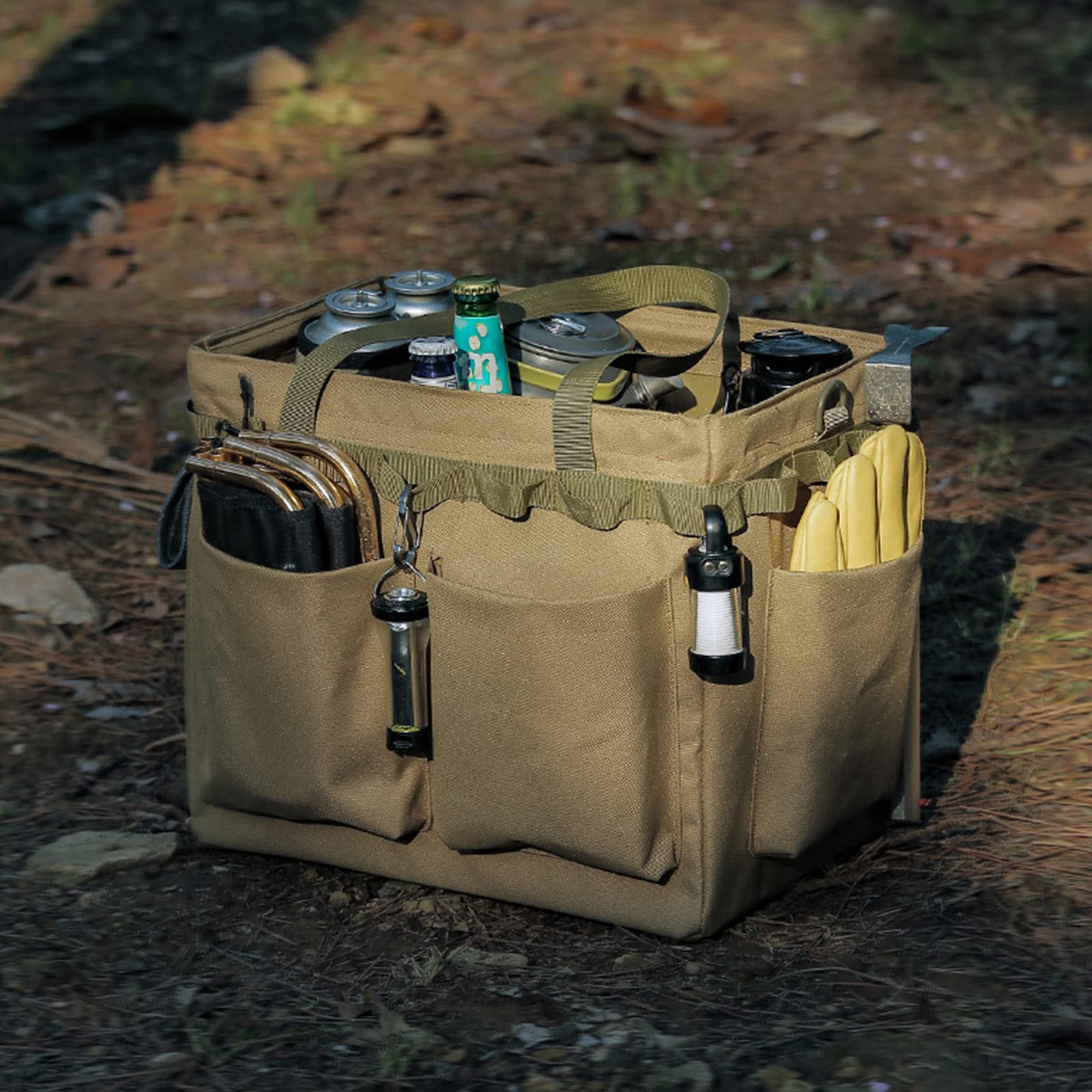Borsa da campeggio pieghevole di grande capacità con fori per appendere borsa multi-tasche per gli attrezzi, organizer per attrezzi, borsa multifunzionale per il trasporto di campeggio di grande