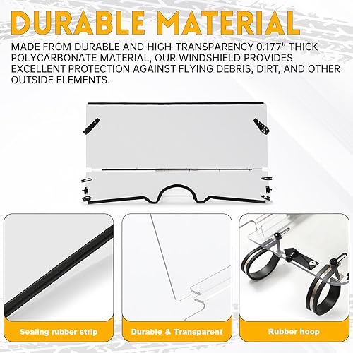 Miniatura 4 de KUAFU Parabrisas abatible de 0.177 pulgadas de grosor compatible con Yamaha Rhino 450 2006-2009, Yamaha Rhino 660 2004-2007, parabrisas plegable