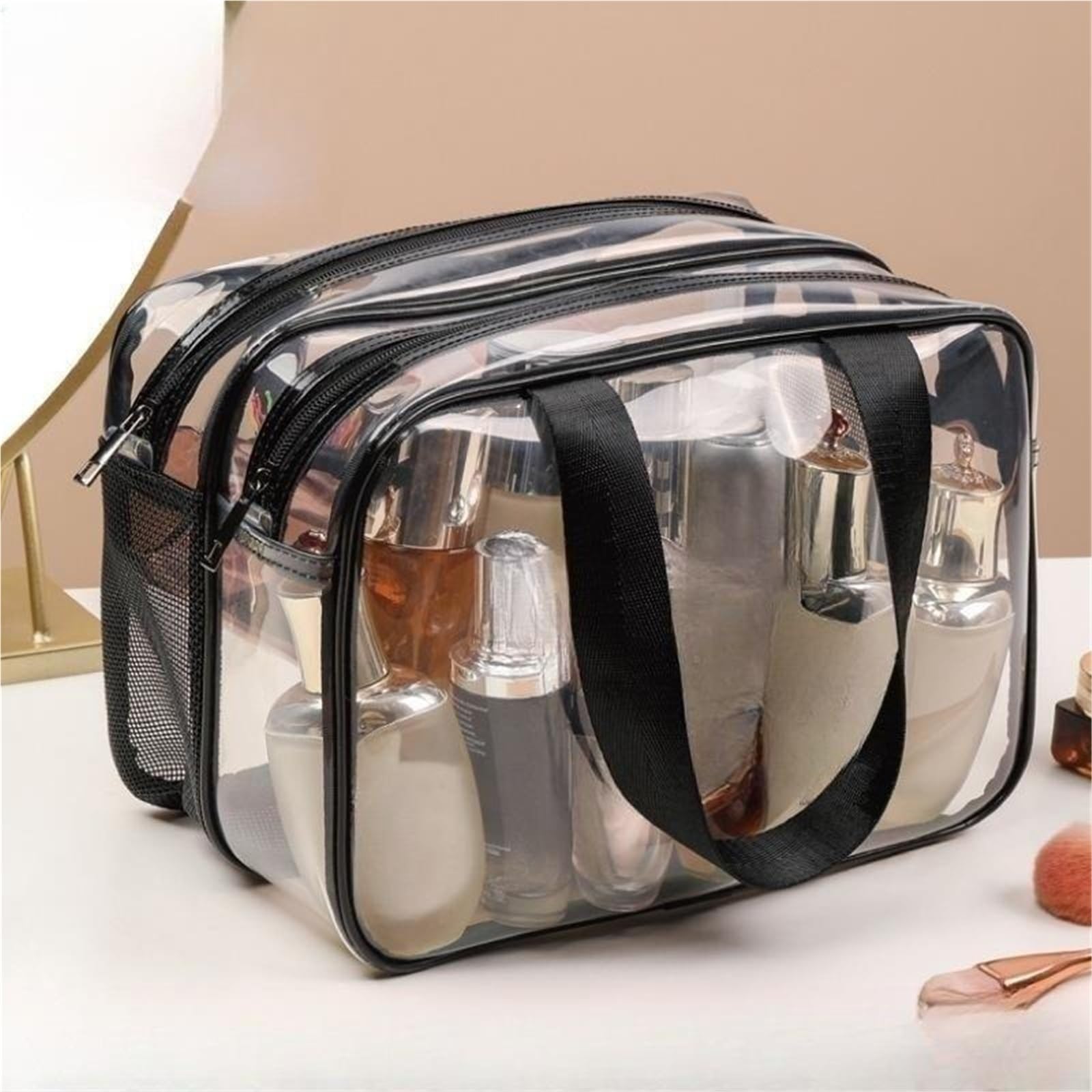 Borsa da toilette trasparente for donne e uomini, grande borsa da viaggio portatile for il trucco, borse cosmetiche 2 strati beauty case(Clear)
