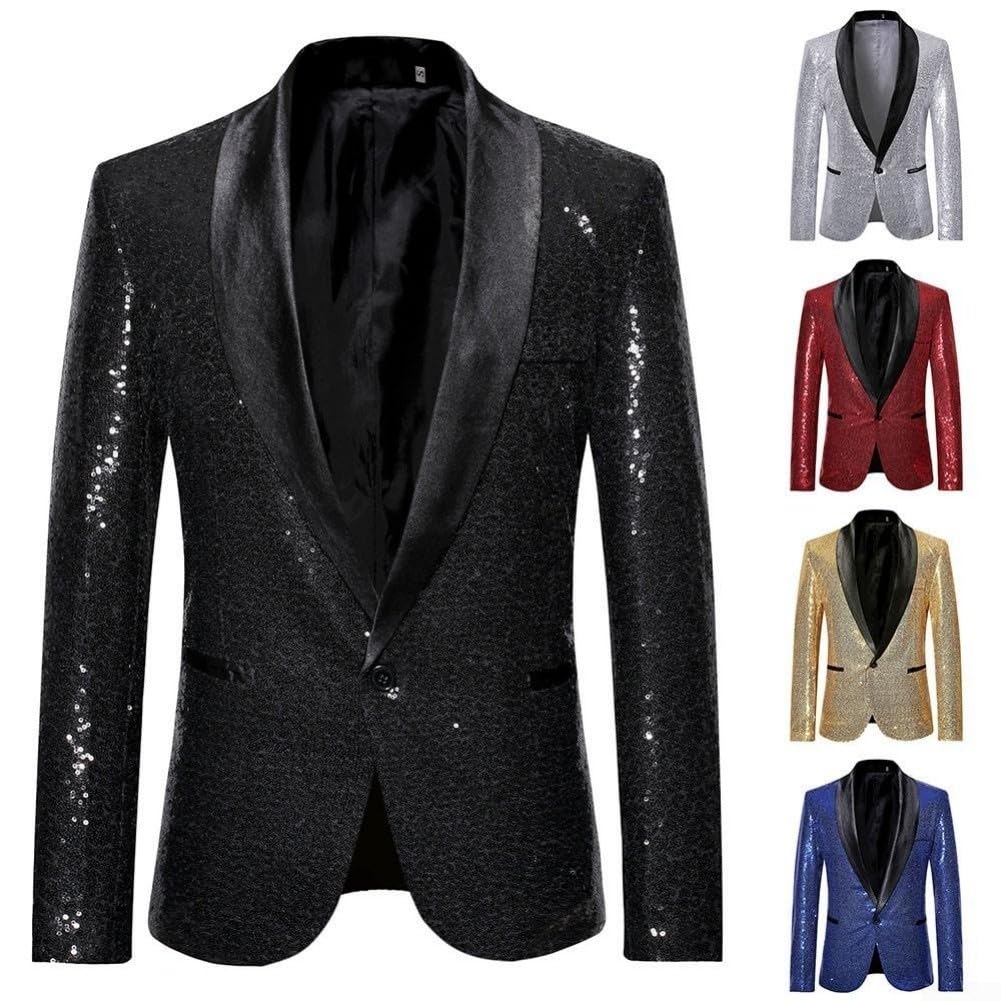 X35 - Traje para hombre, chaqueta blazer con lentejuelas, estilo europeo, chaqueta de rendimiento para discoteca, banquete, formal, para fiesta en escenario