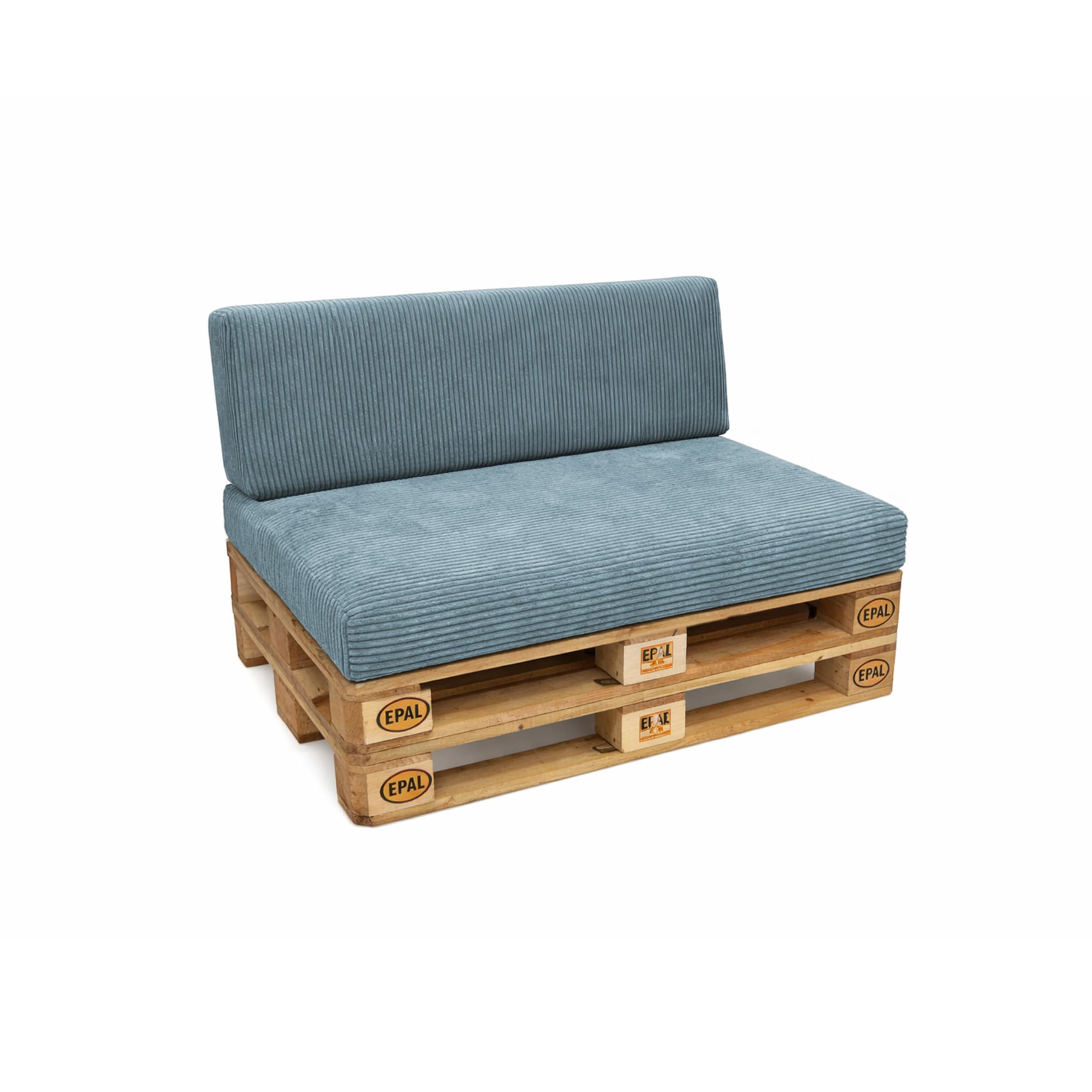 POKAR Set of 2 Corduroy Pallet Cushions | Seat 120x80 cm + Backrest 120x40 cm | Removable Covers | Garden Sofa and Patio Furniture Cushions | Oeko-Tex 100 Certified | Made in Europe | Blue