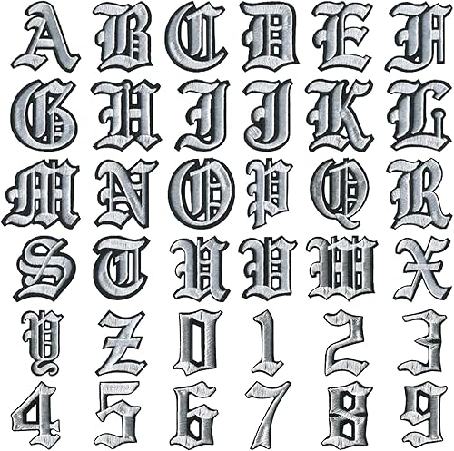 Letras góticas para planchar para ropa, A-Z, 26 parches de letras universitarias de la A a la Z, parches góticos para planchar con letras cortadas